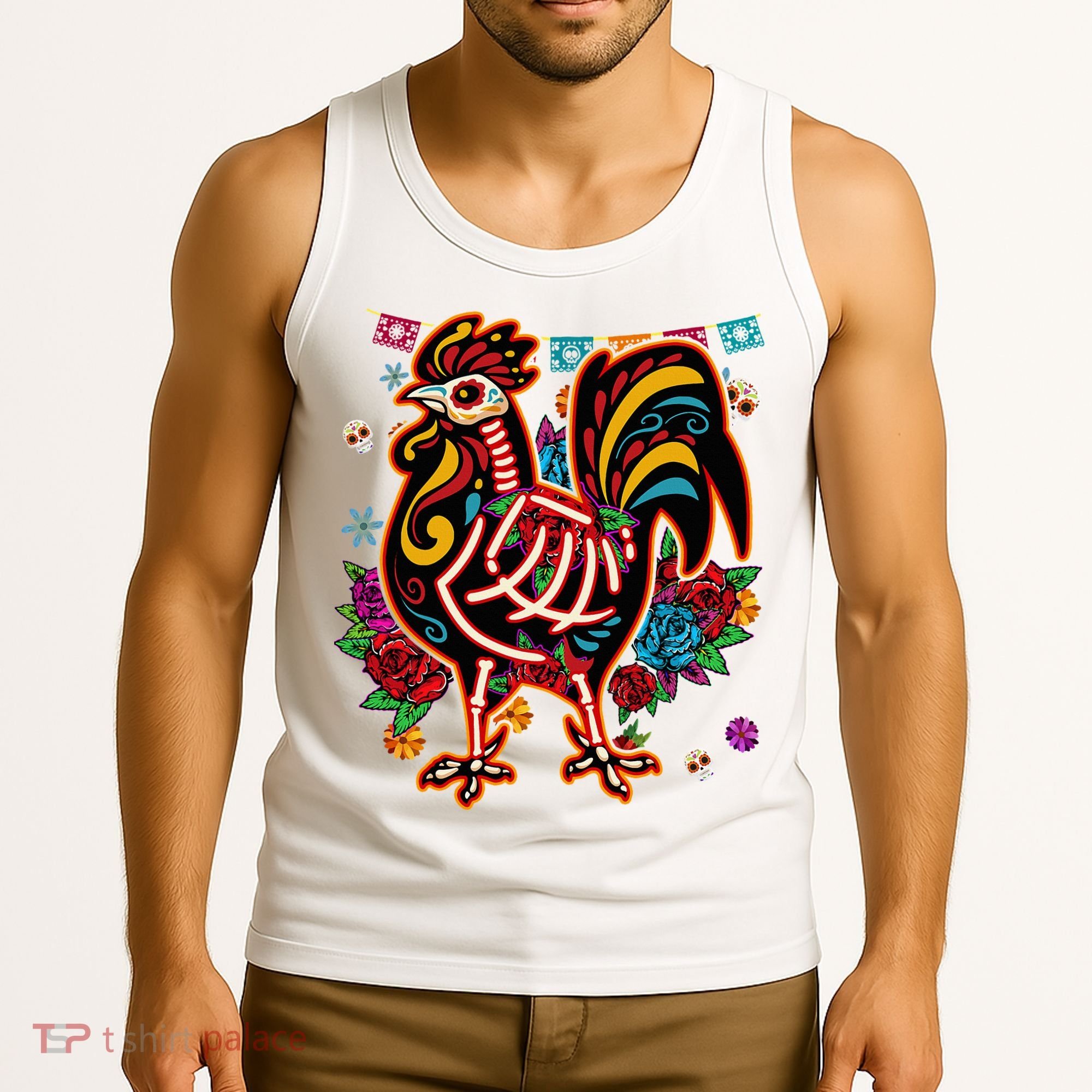Sugar Skull Mexican Chicken Bone Halloween Day Of Dead Tank Top