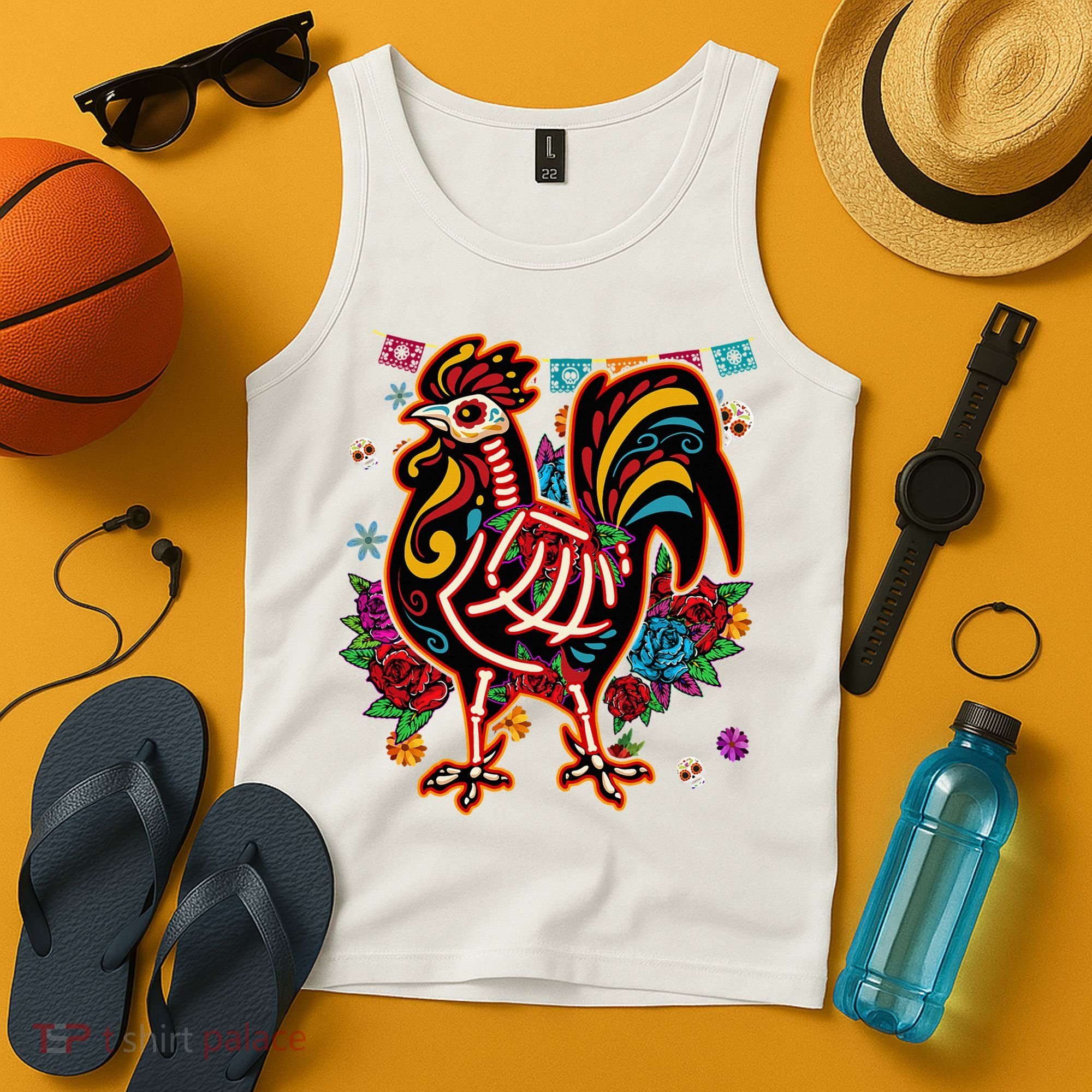Sugar Skull Mexican Chicken Bone Halloween Day Of Dead Tank Top