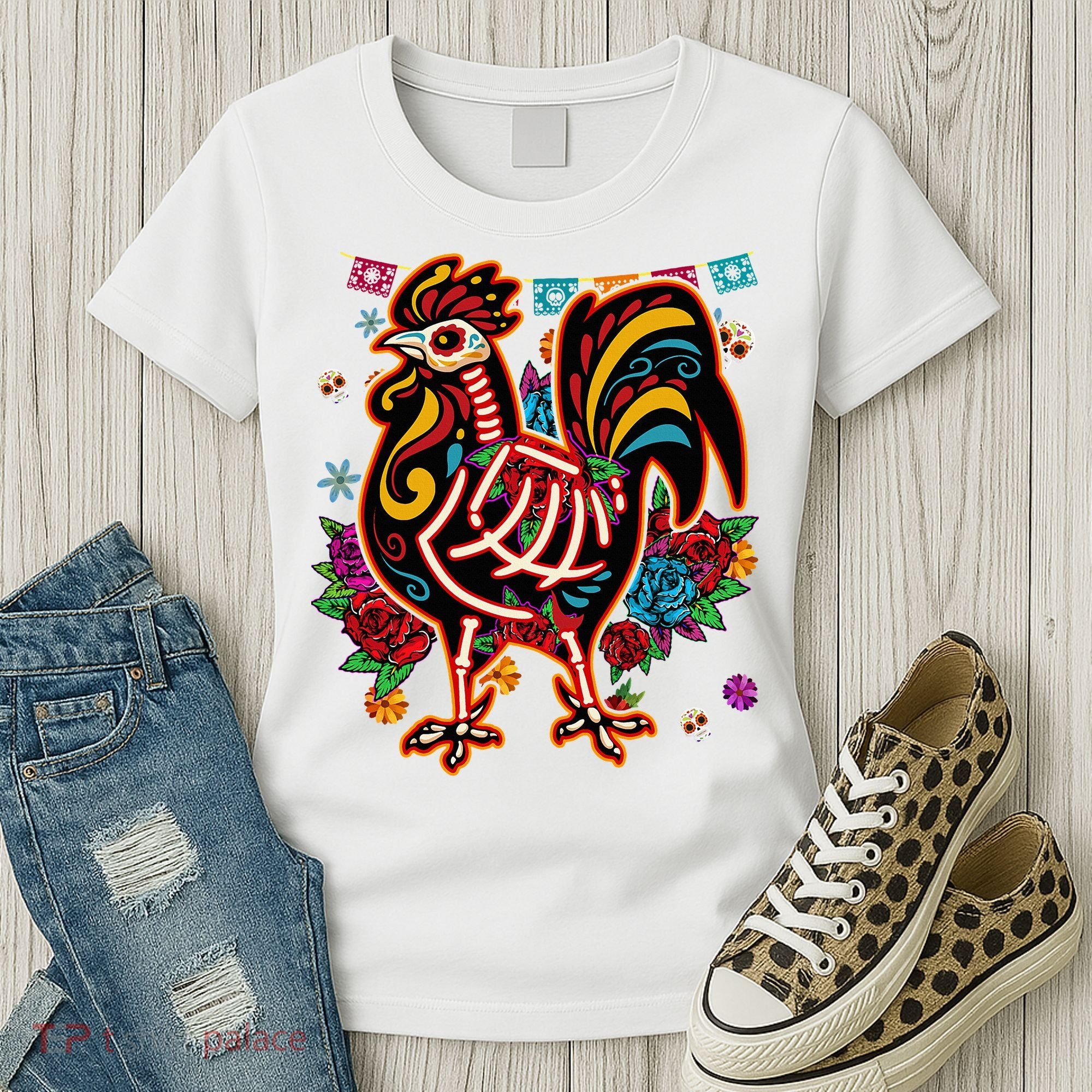 Sugar Skull Mexican Chicken Bone Halloween Day Of Dead Women's T-Shirt