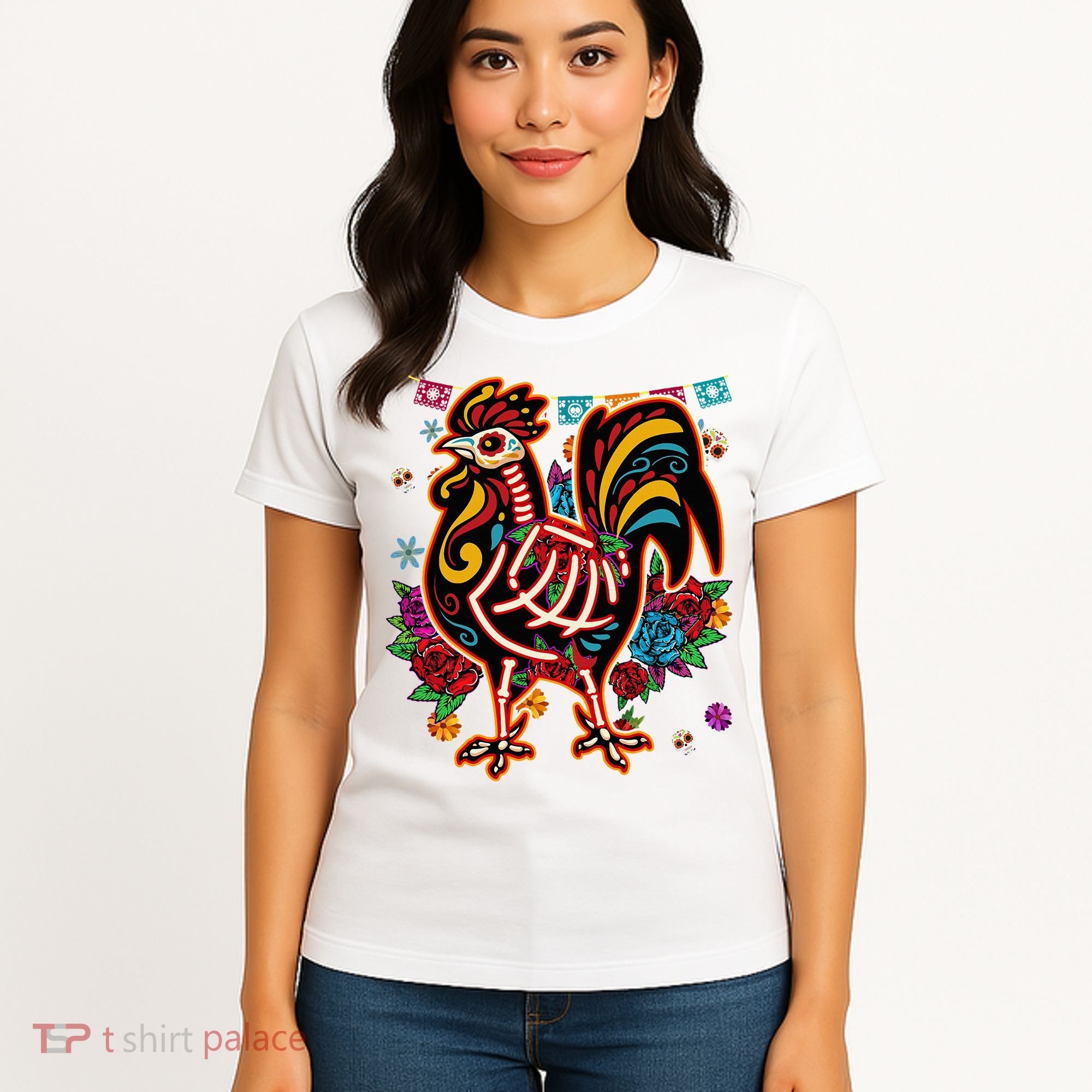 Sugar Skull Mexican Chicken Bone Halloween Day Of Dead Women's T-Shirt