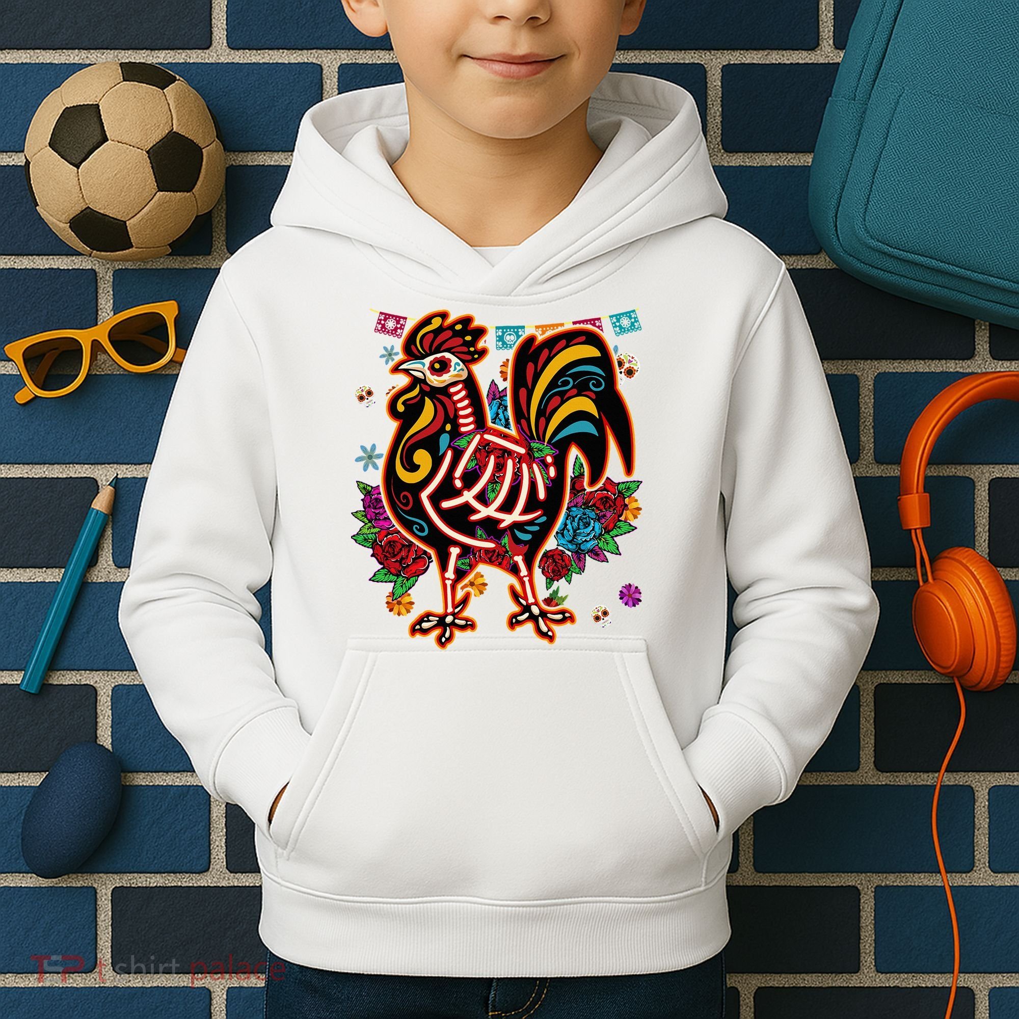 Sugar Skull Mexican Chicken Bone Halloween Day Of Dead Kids Hoodie