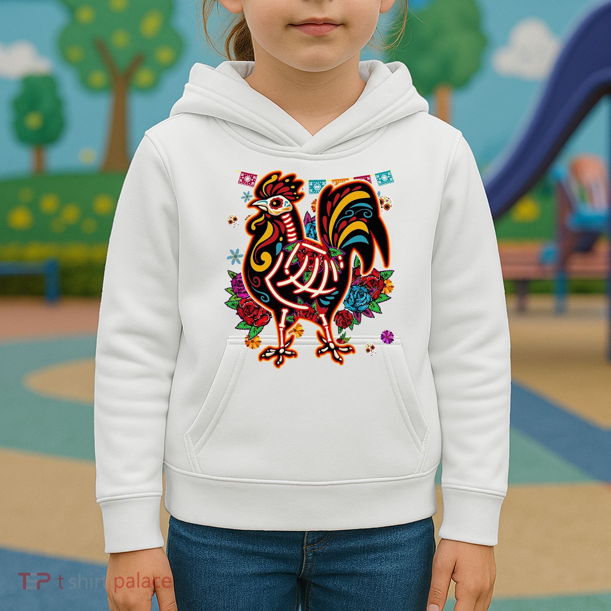 Sugar Skull Mexican Chicken Bone Halloween Day Of Dead Kids Hoodie
