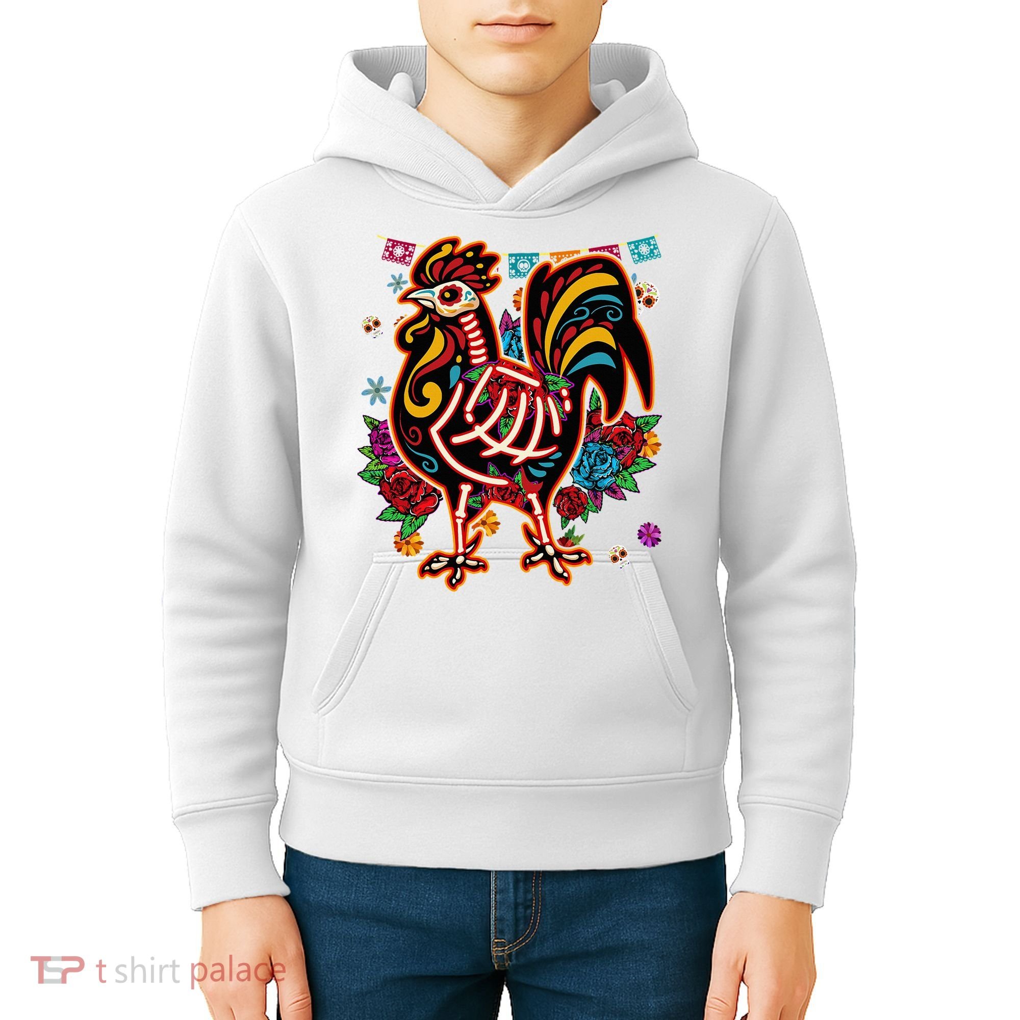 Sugar Skull Mexican Chicken Bone Halloween Day Of Dead Kids Hoodie