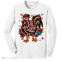 Sugar Skull Mexican Chicken Bone Halloween Day Of Dead Kids Long Sleeve Shirt thumb 0