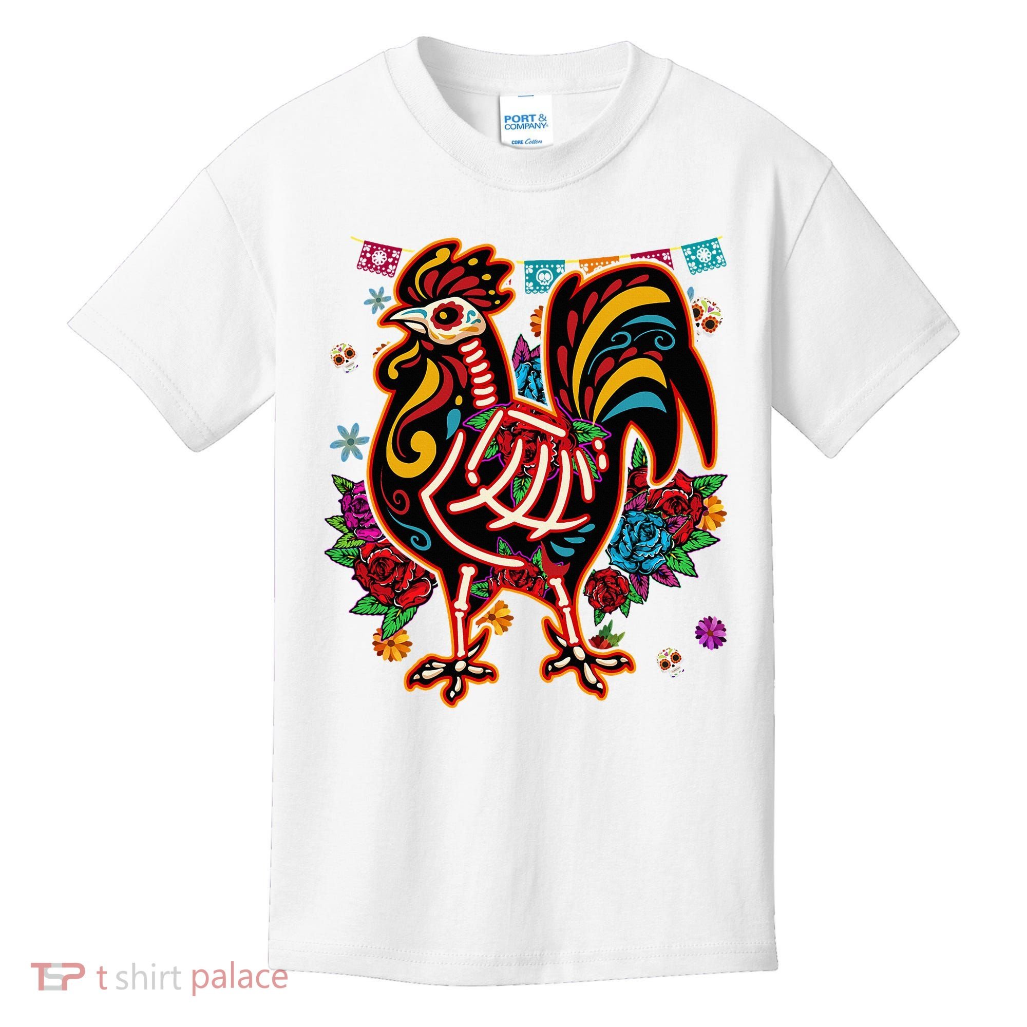 Sugar Skull Mexican Chicken Bone Halloween Day Of Dead Kids T-Shirt