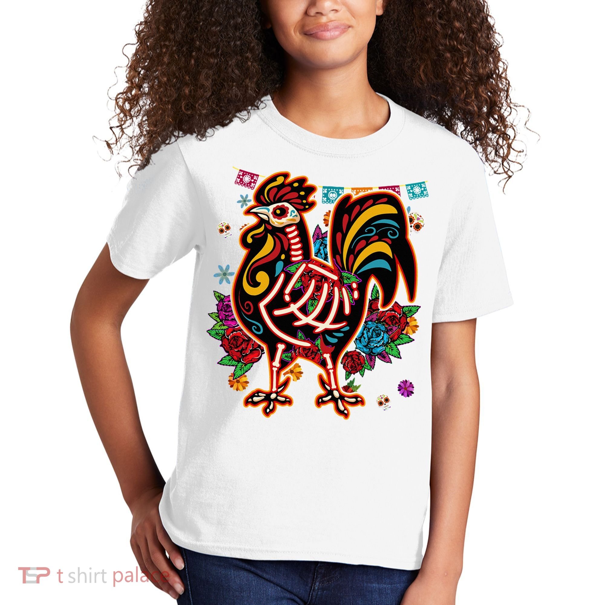 Sugar Skull Mexican Chicken Bone Halloween Day Of Dead Kids T-Shirt