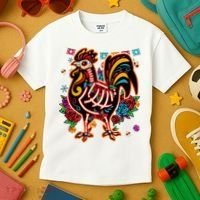 Sugar Skull Mexican Chicken Bone Halloween Day Of Dead Kids T-Shirt thumb 3