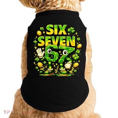 Six Seven Meme 67 St Patricks Day Lucky 6-7 Shamrock Doggie Tank
