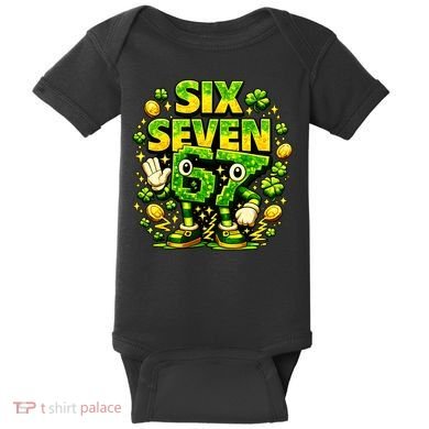 Six Seven Meme 67 St Patricks Day Lucky 6-7 Shamrock Baby Bodysuit