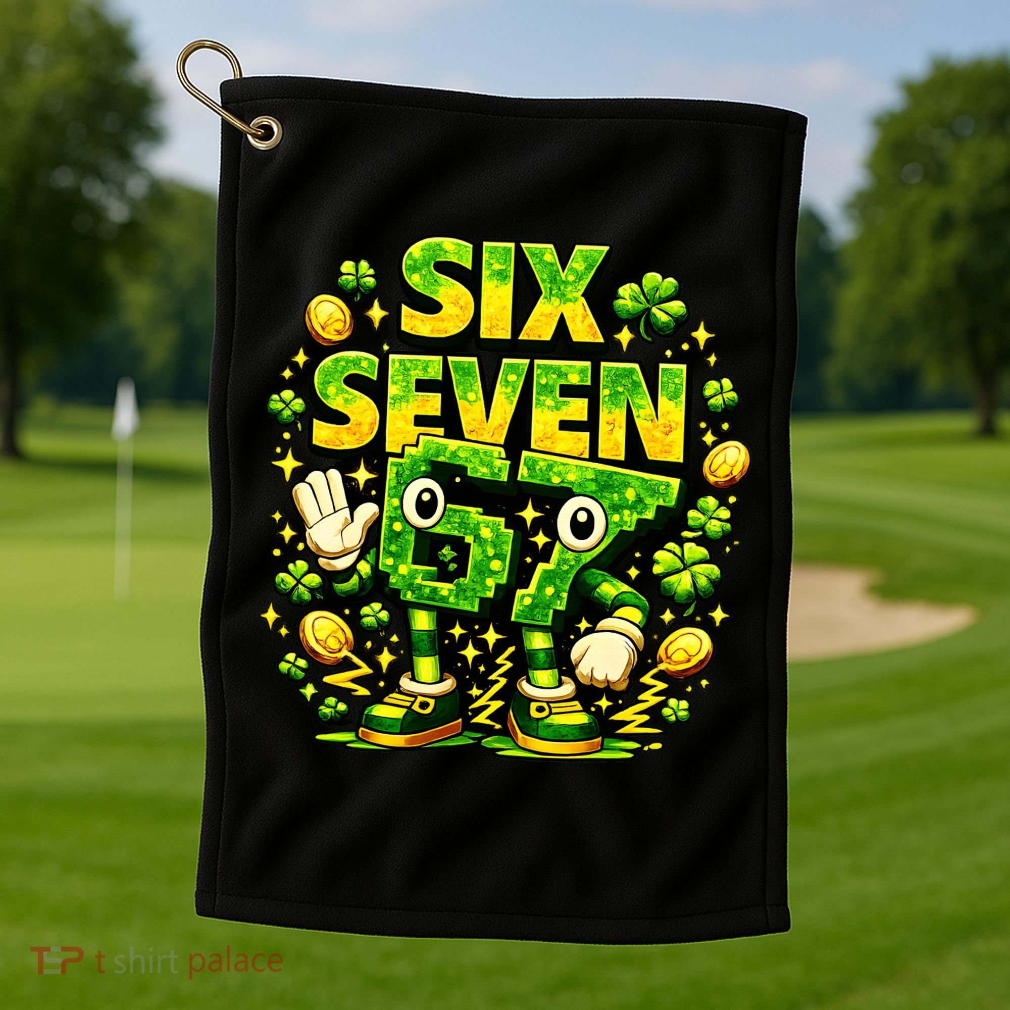 Six Seven Meme 67 St Patricks Day Lucky 6-7 Shamrock Golf Towel