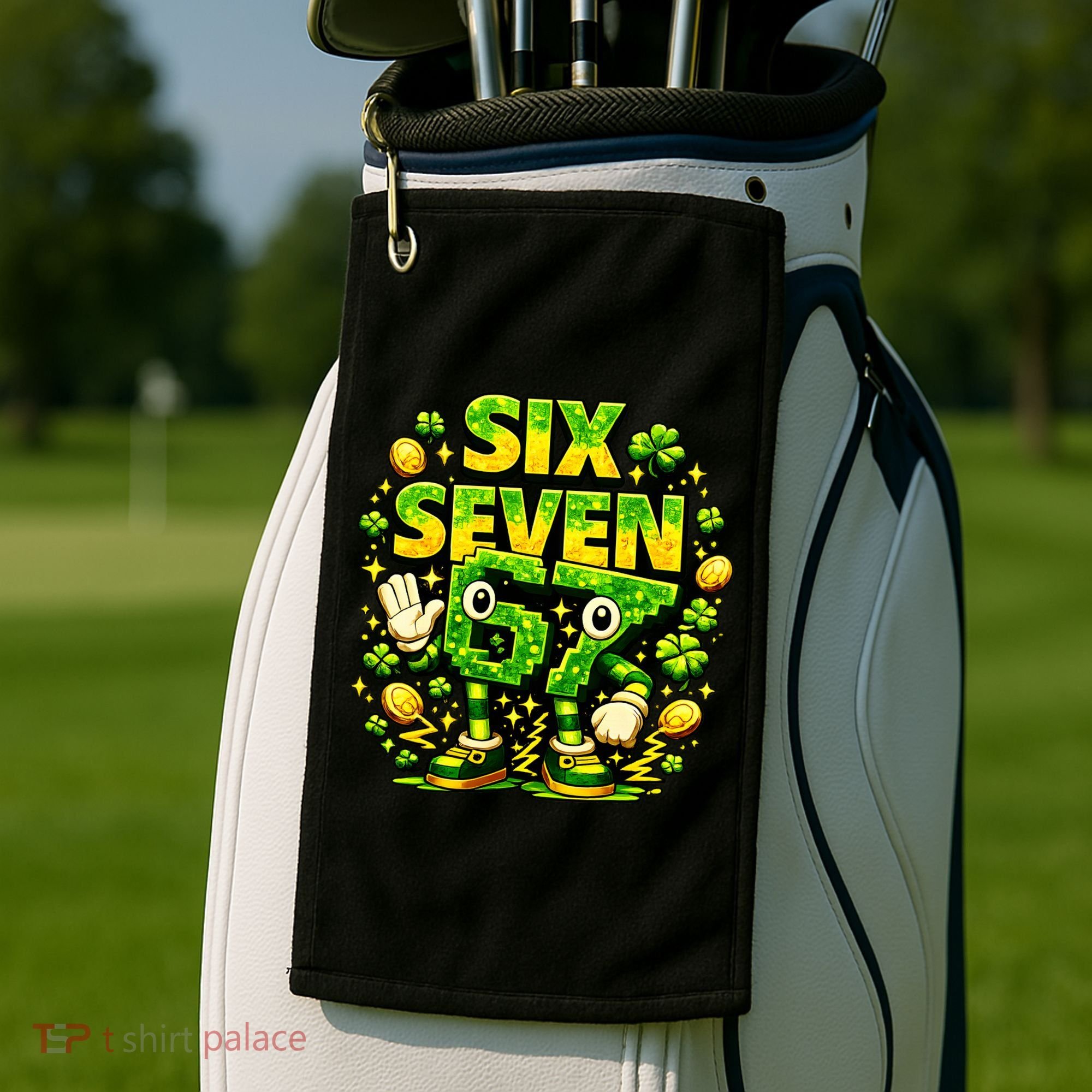 Six Seven Meme 67 St Patricks Day Lucky 6-7 Shamrock Golf Towel