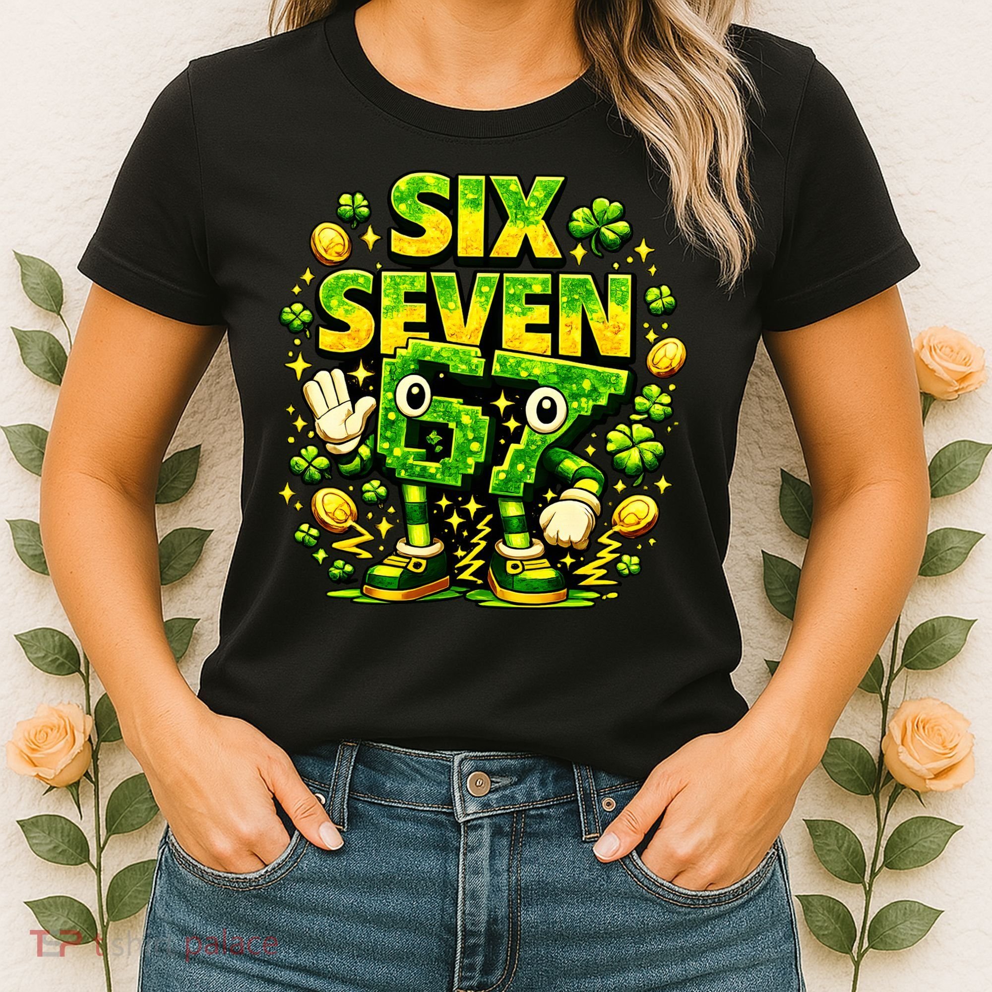 Six Seven Meme 67 St Patricks Day Lucky 6-7 Shamrock Women's T-Shirt