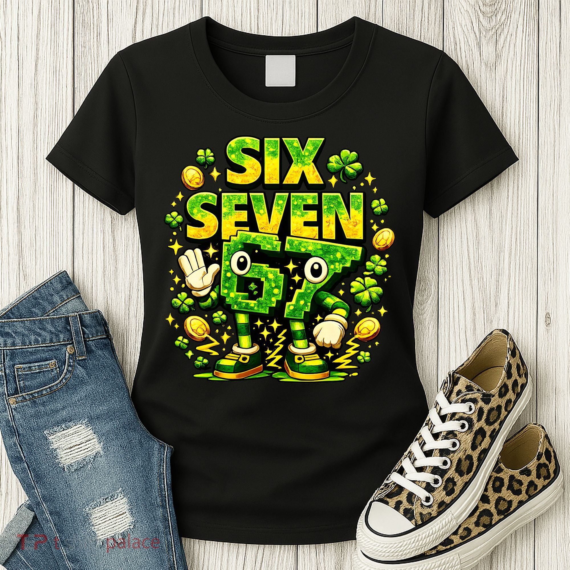 Six Seven Meme 67 St Patricks Day Lucky 6-7 Shamrock Women's T-Shirt