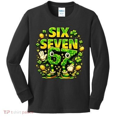 Six Seven Meme 67 St Patricks Day Lucky 6-7 Shamrock Kids Long Sleeve Shirt