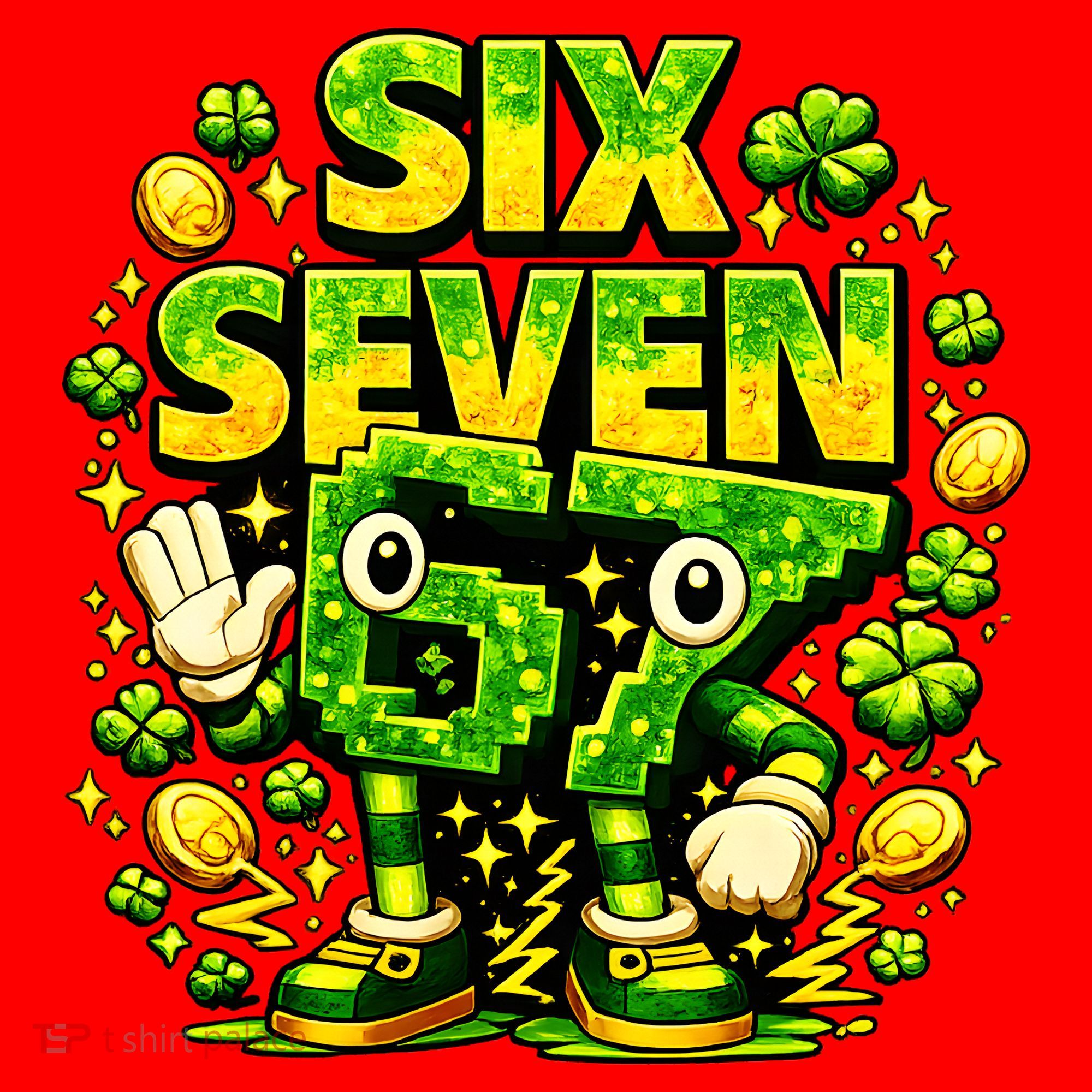 Six Seven Meme 67 St Patricks Day Lucky 6-7 Shamrock Santa Hat