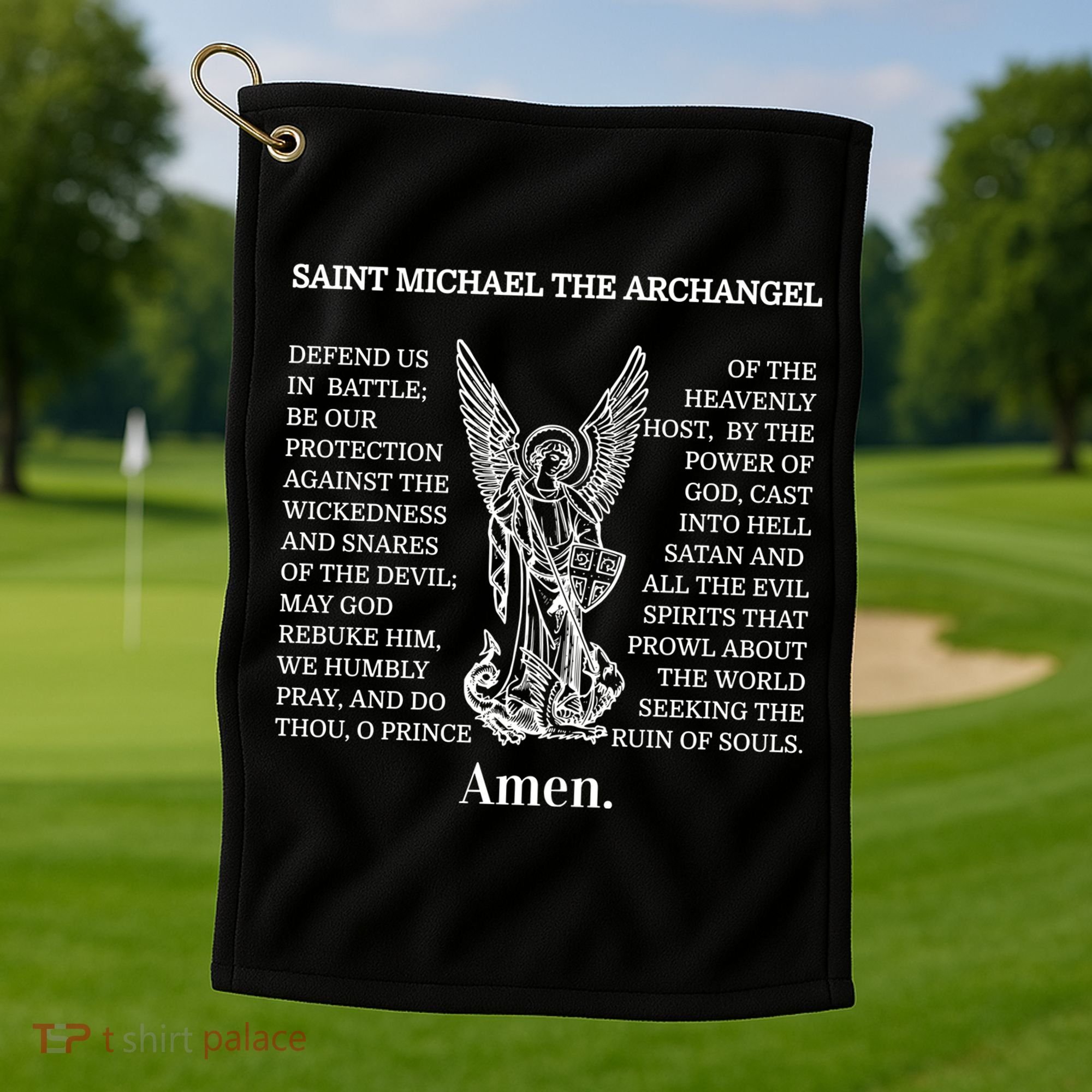 Saint St Michael Prayer Cute Gift Catholic Archangel Christian Golf Towel