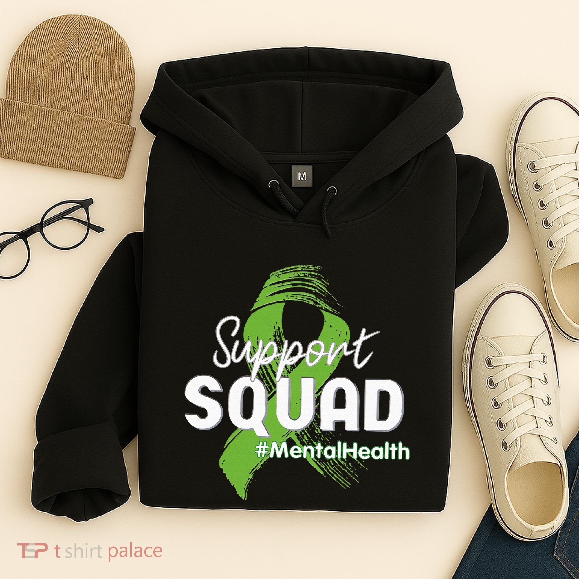 Support Squad Mental Health Awareness Lime Green Ribbon Hoodie
