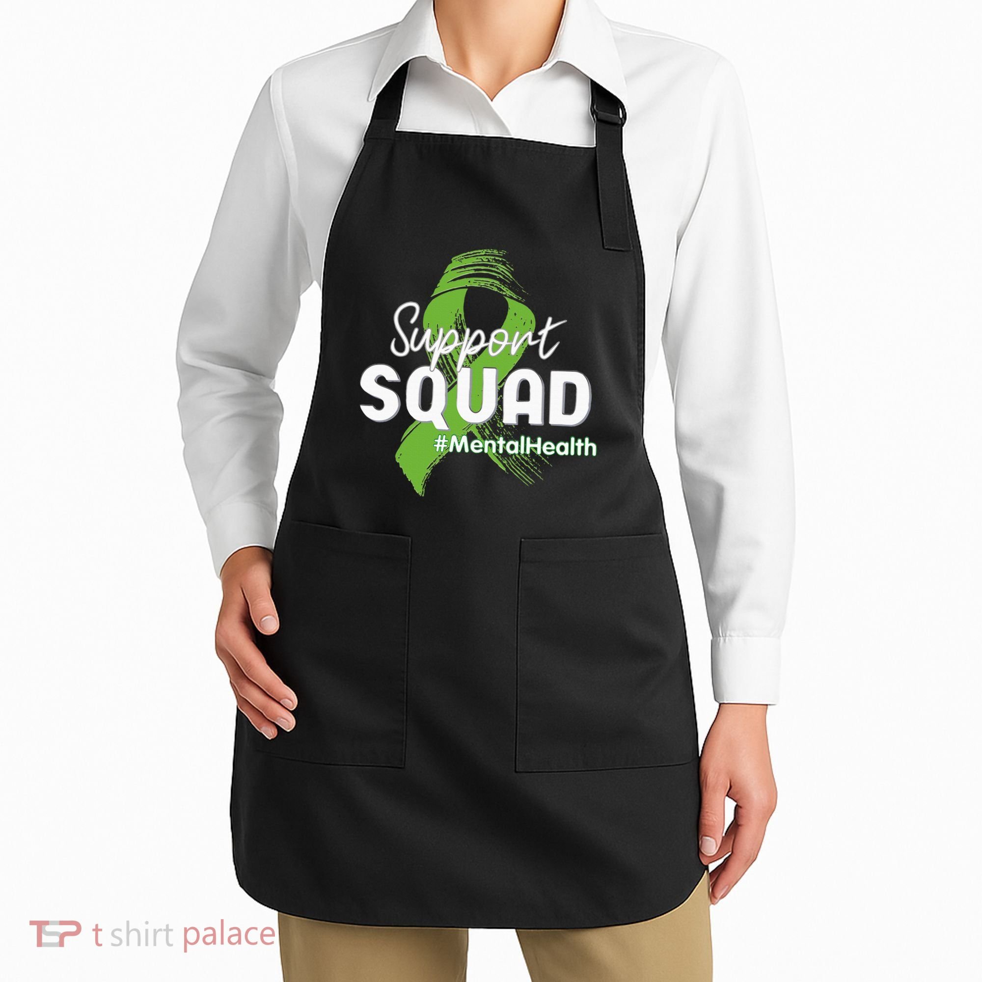 Support Squad Mental Health Awareness Lime Green Ribbon Apron