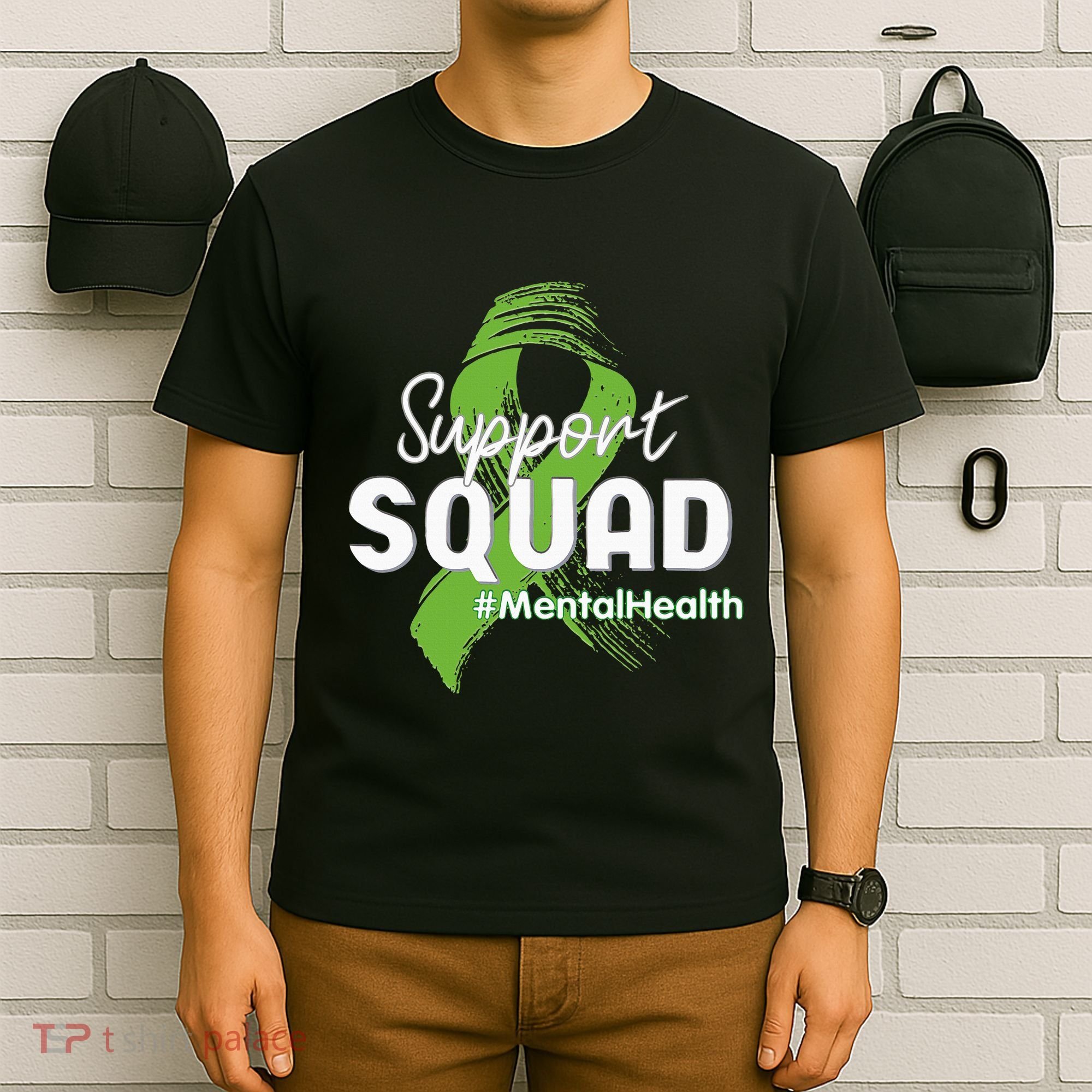 Support Squad Mental Health Awareness Lime Green Ribbon T-Shirt