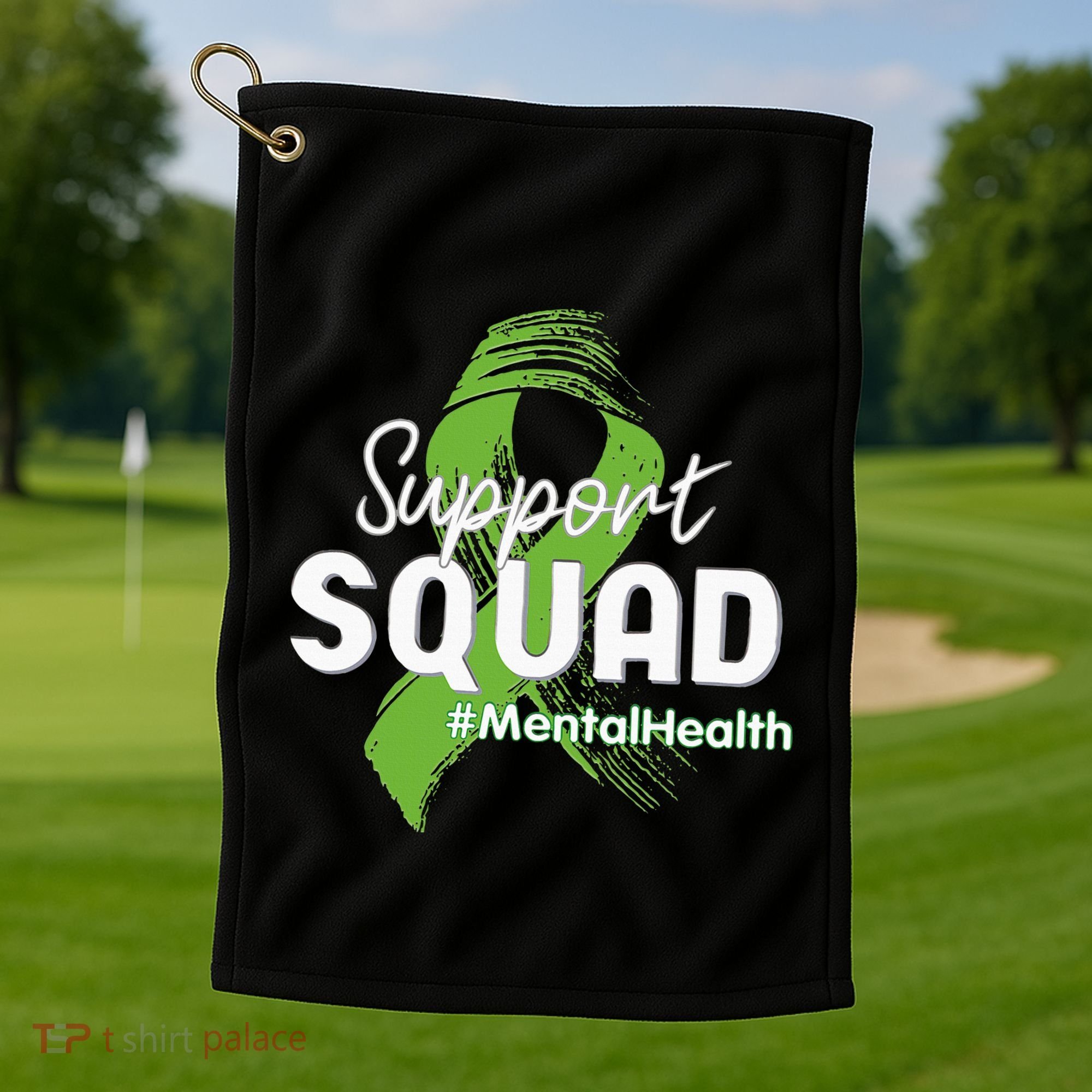 Support Squad Mental Health Awareness Lime Green Ribbon Golf Towel