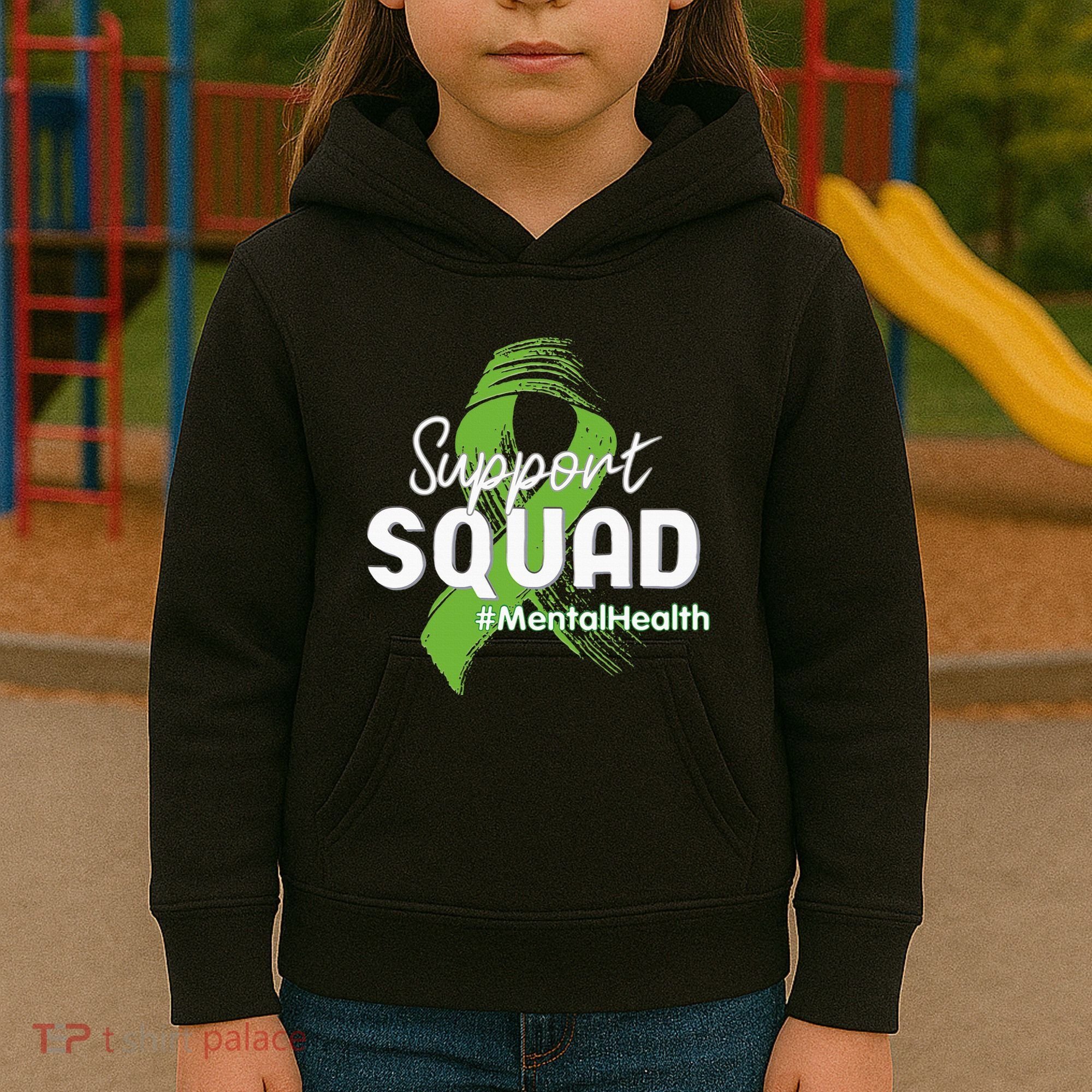 Support Squad Mental Health Awareness Lime Green Ribbon Kids Hoodie