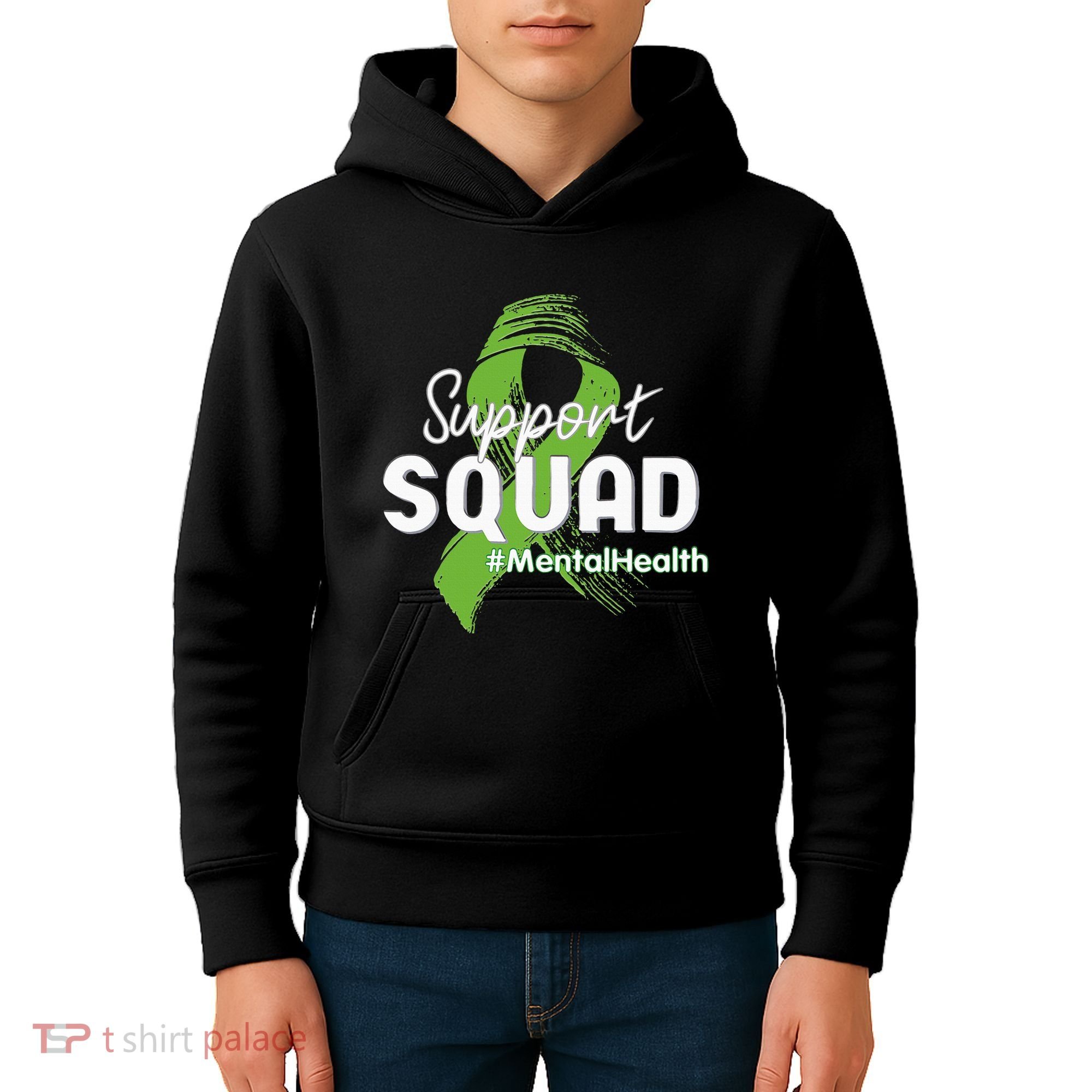 Support Squad Mental Health Awareness Lime Green Ribbon Kids Hoodie