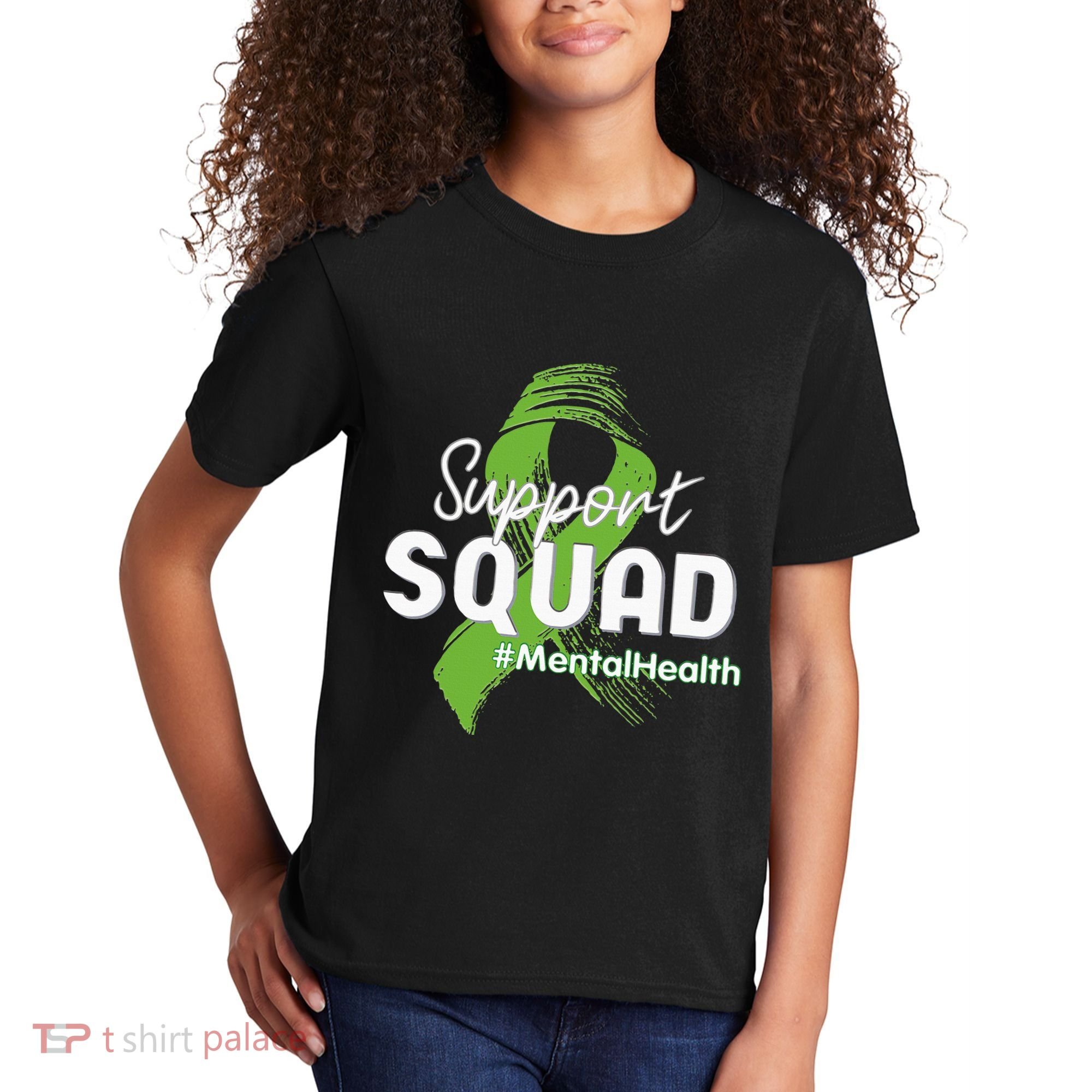 Support Squad Mental Health Awareness Lime Green Ribbon Kids T-Shirt