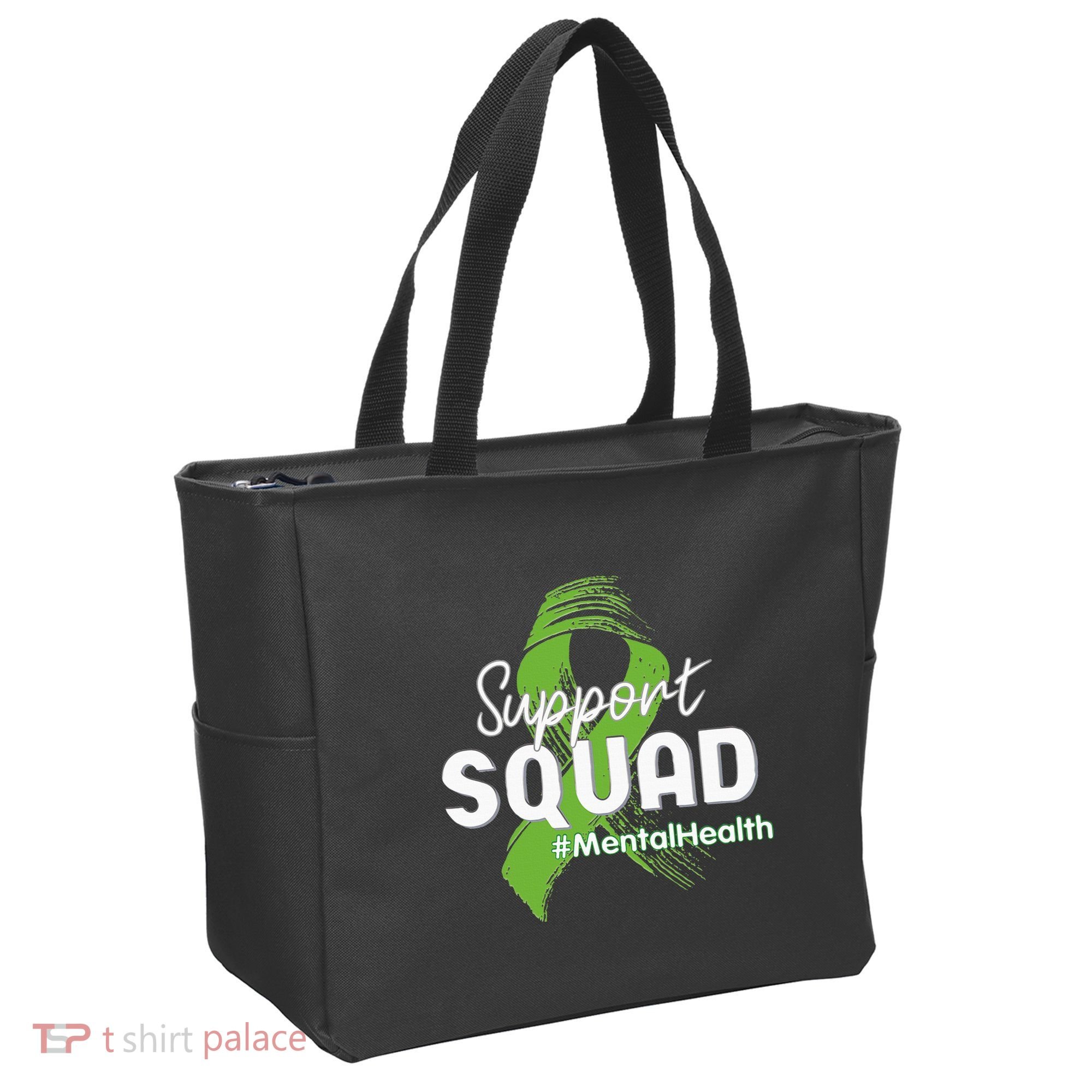 Support Squad Mental Health Awareness Lime Green Ribbon Tote Bag