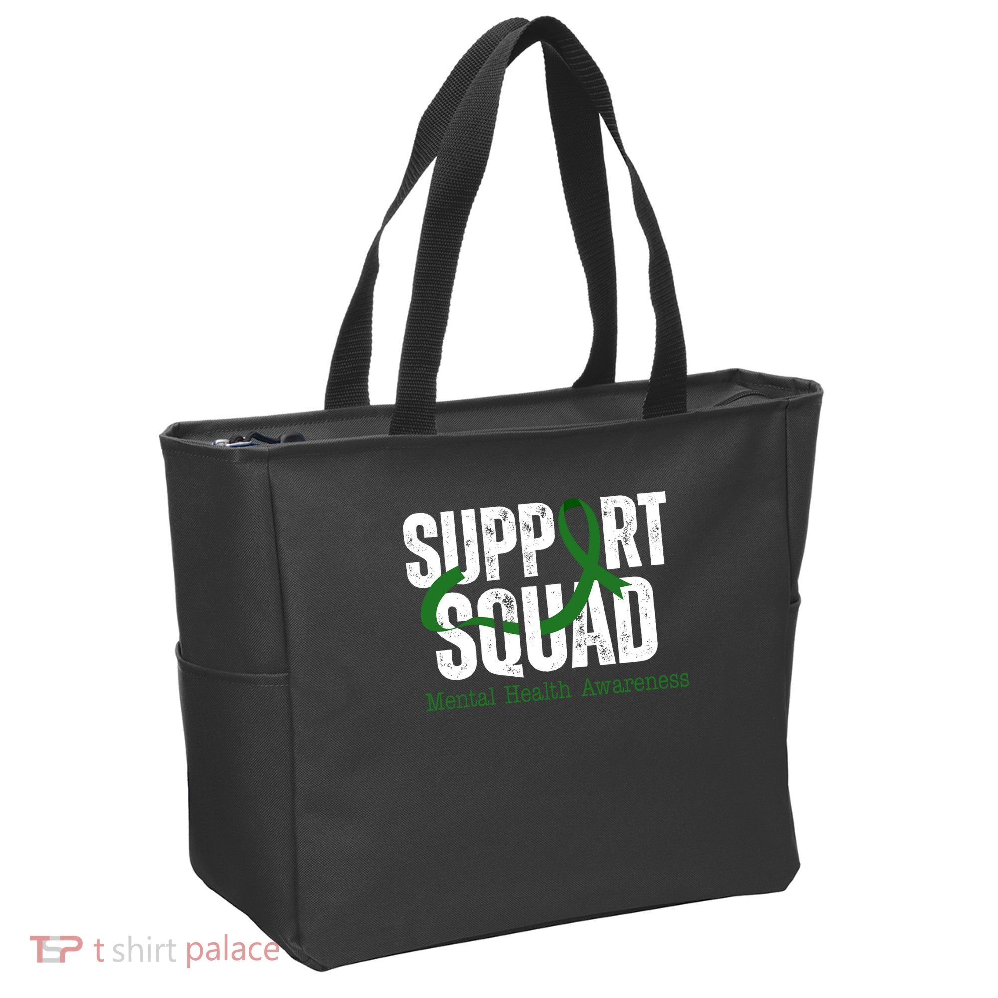 Support Squad Mental Health Awareness Green Ribbon Tote Bag