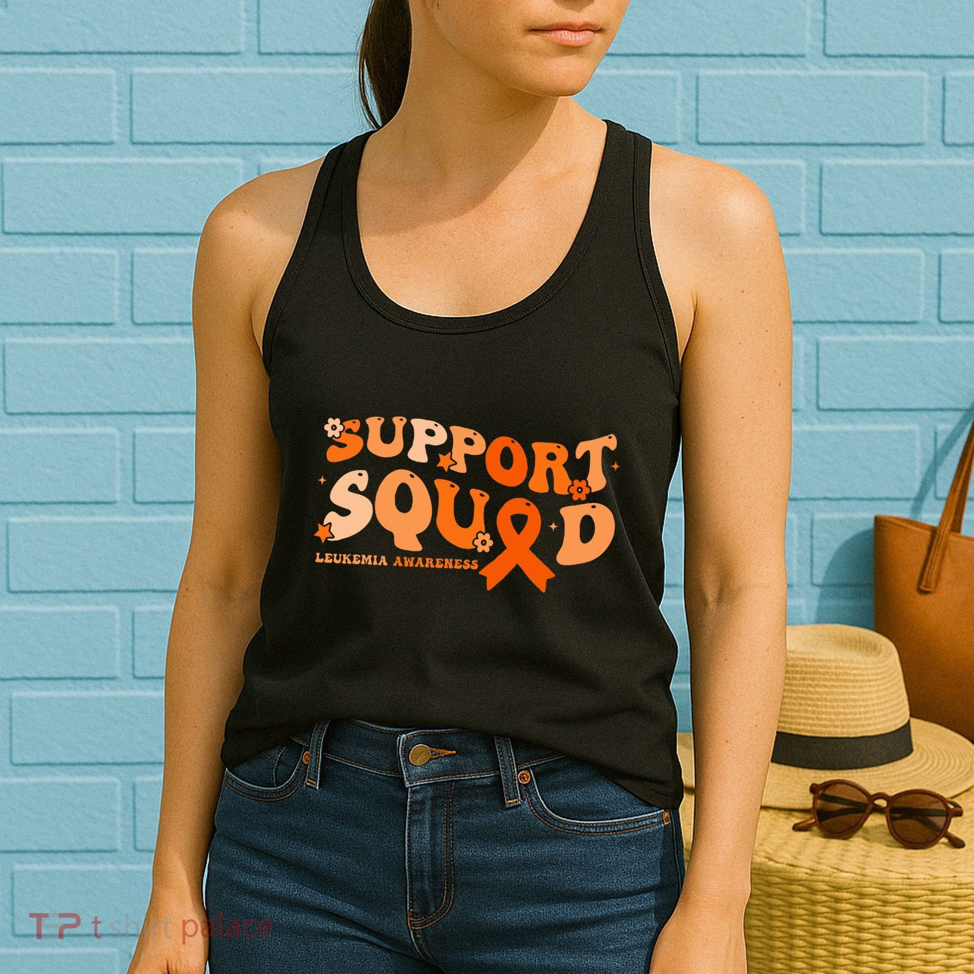 Support Squad Orange Ribbon Leukemia Blood Cancer Awareness Women's Tank Top
