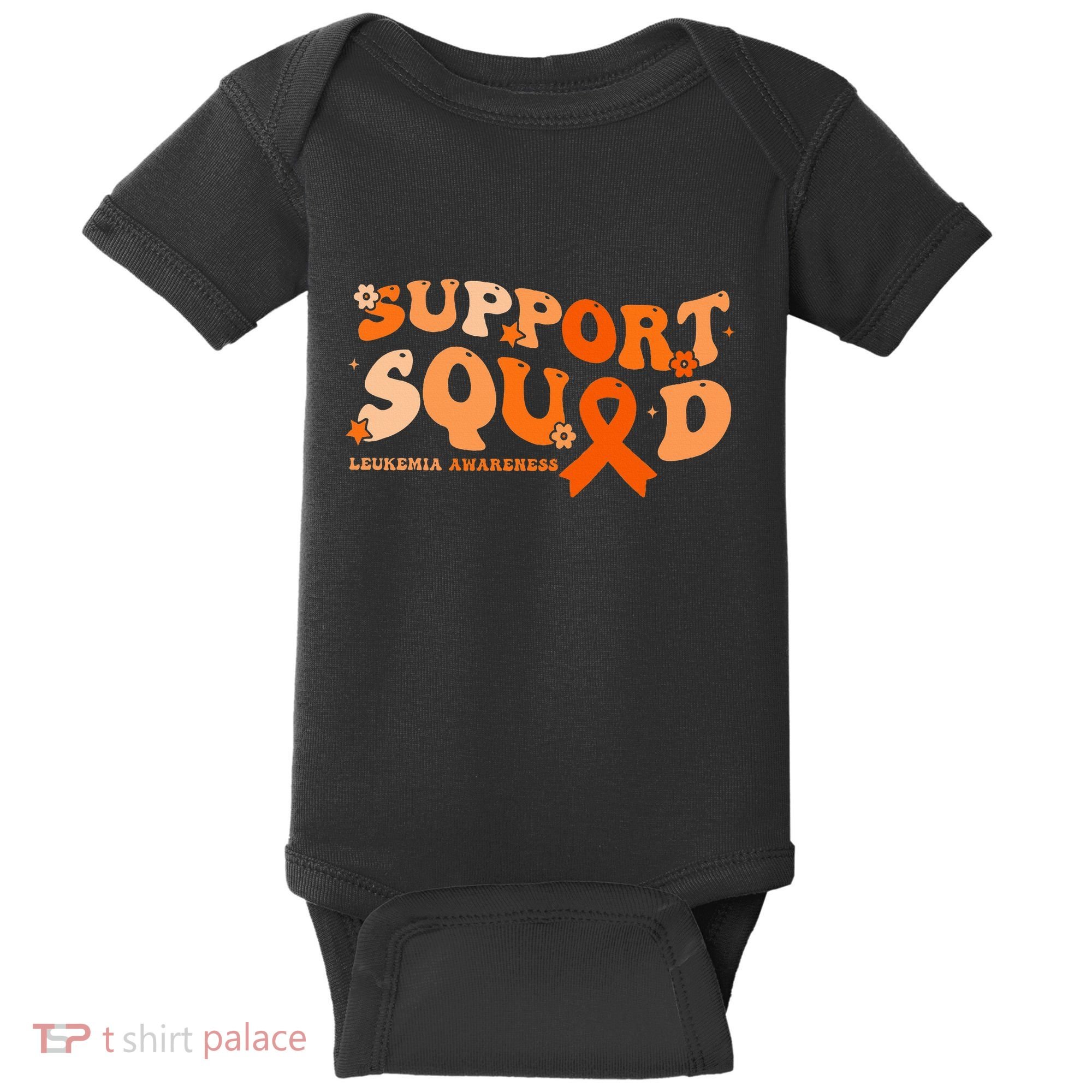 Support Squad Orange Ribbon Leukemia Blood Cancer Awareness Baby Bodysuit