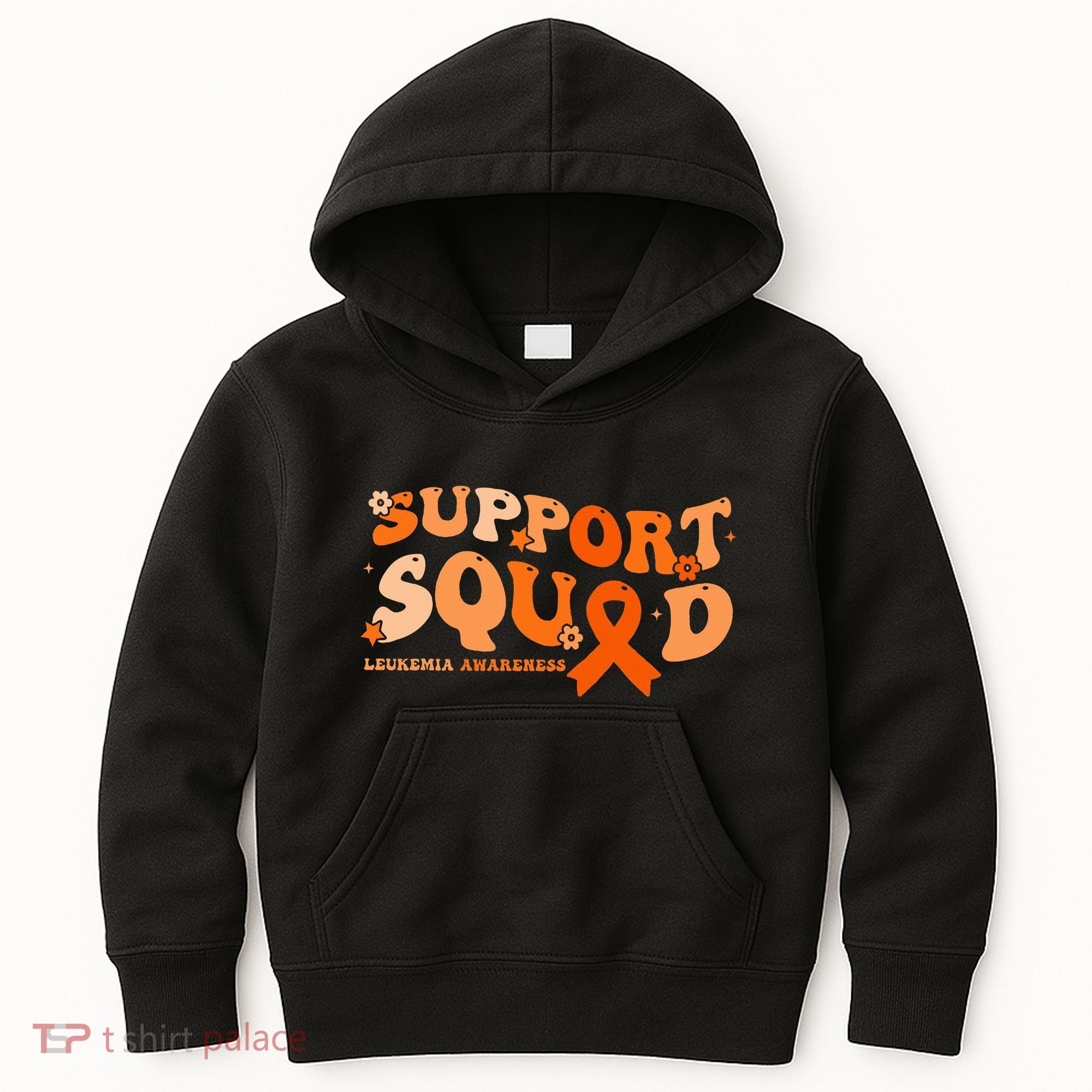 Support Squad Orange Ribbon Leukemia Blood Cancer Awareness Kids Hoodie