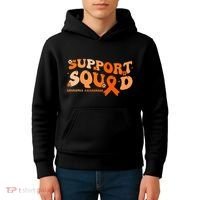 Support Squad Orange Ribbon Leukemia Blood Cancer Awareness Kids Hoodie thumb 4