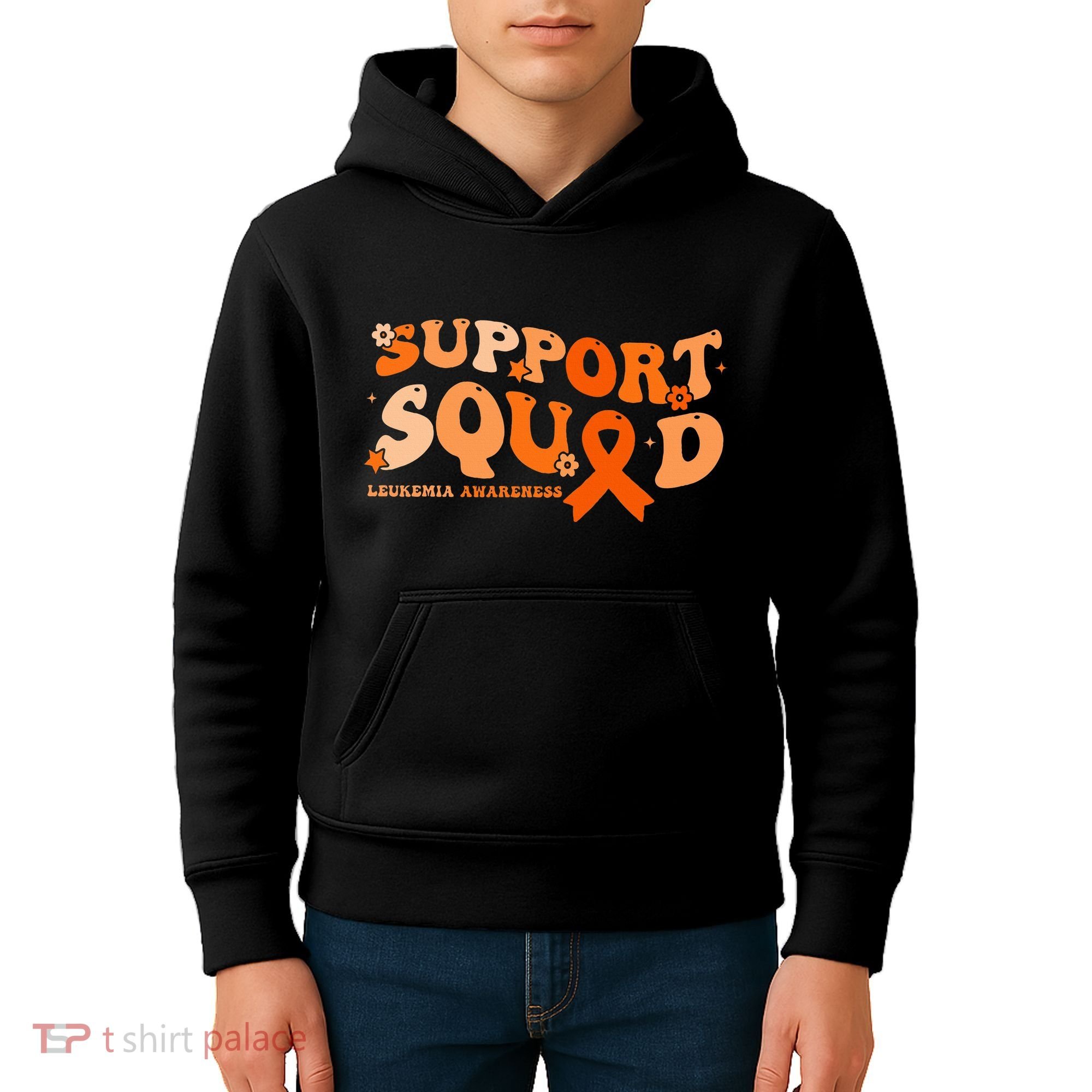Support Squad Orange Ribbon Leukemia Blood Cancer Awareness Kids Hoodie