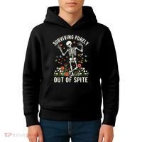 Skeleton Surviving Out Of Spite Alive Out Of Spite Kids Hoodie thumb 4