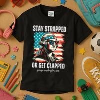 Stay Strapped Or Get Clapped George Washington 1776 Kids T-Shirt thumb 3