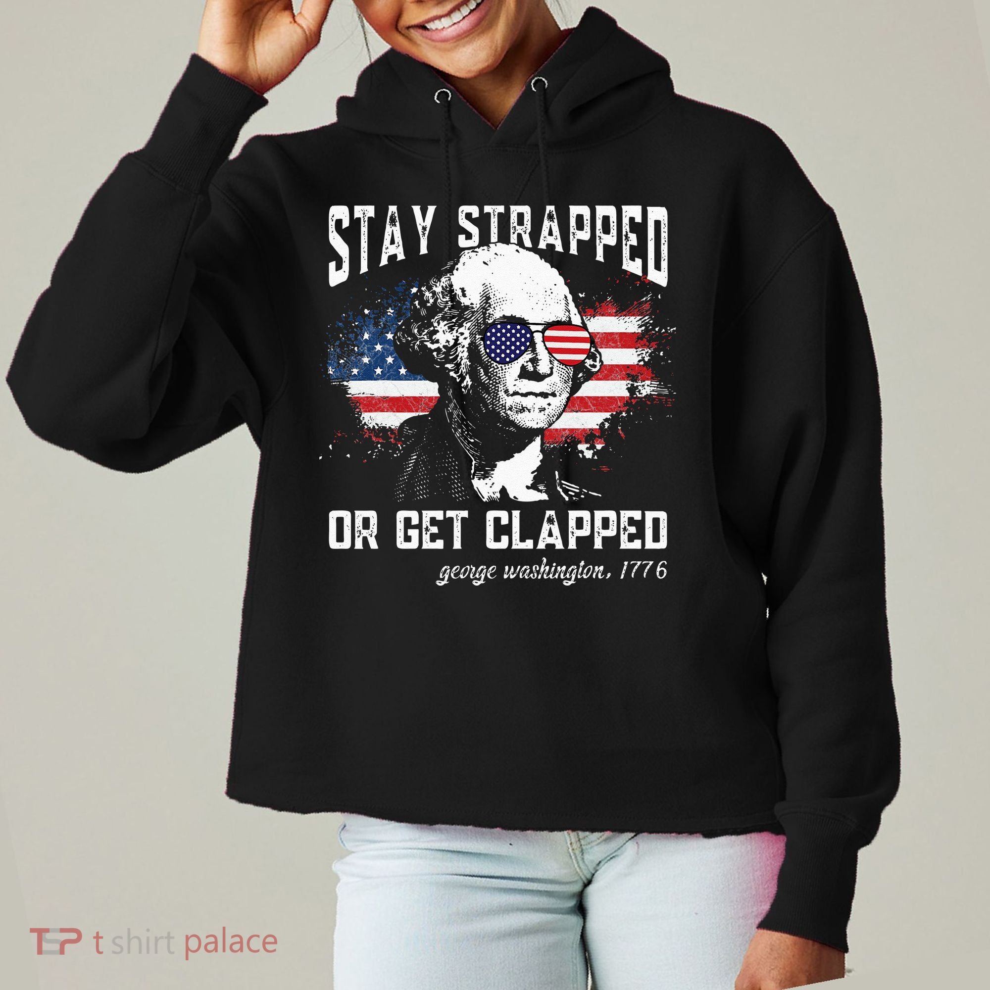 Stay Strapped Or Get Clapped George Washington 4th Of July Ladies Heavyweight Boxy Pullover Hoodie