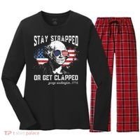 Stay Strapped Or Get Clapped George Washington 4th Of July Women's Long Sleeve Flannel Pajama Set  thumb 0