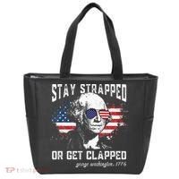 Stay Strapped Or Get Clapped George Washington 4th Of July Tote Bag thumb 0