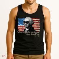 Stay strapped or get clapped George Washington 4th of July Tank Top thumb 3