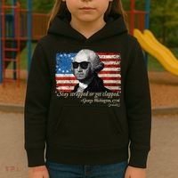 Stay strapped or get clapped George Washington 4th of July Kids Hoodie thumb 3