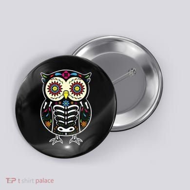 Sugar Skull Owl Dia De Los Muertos Halloween Button