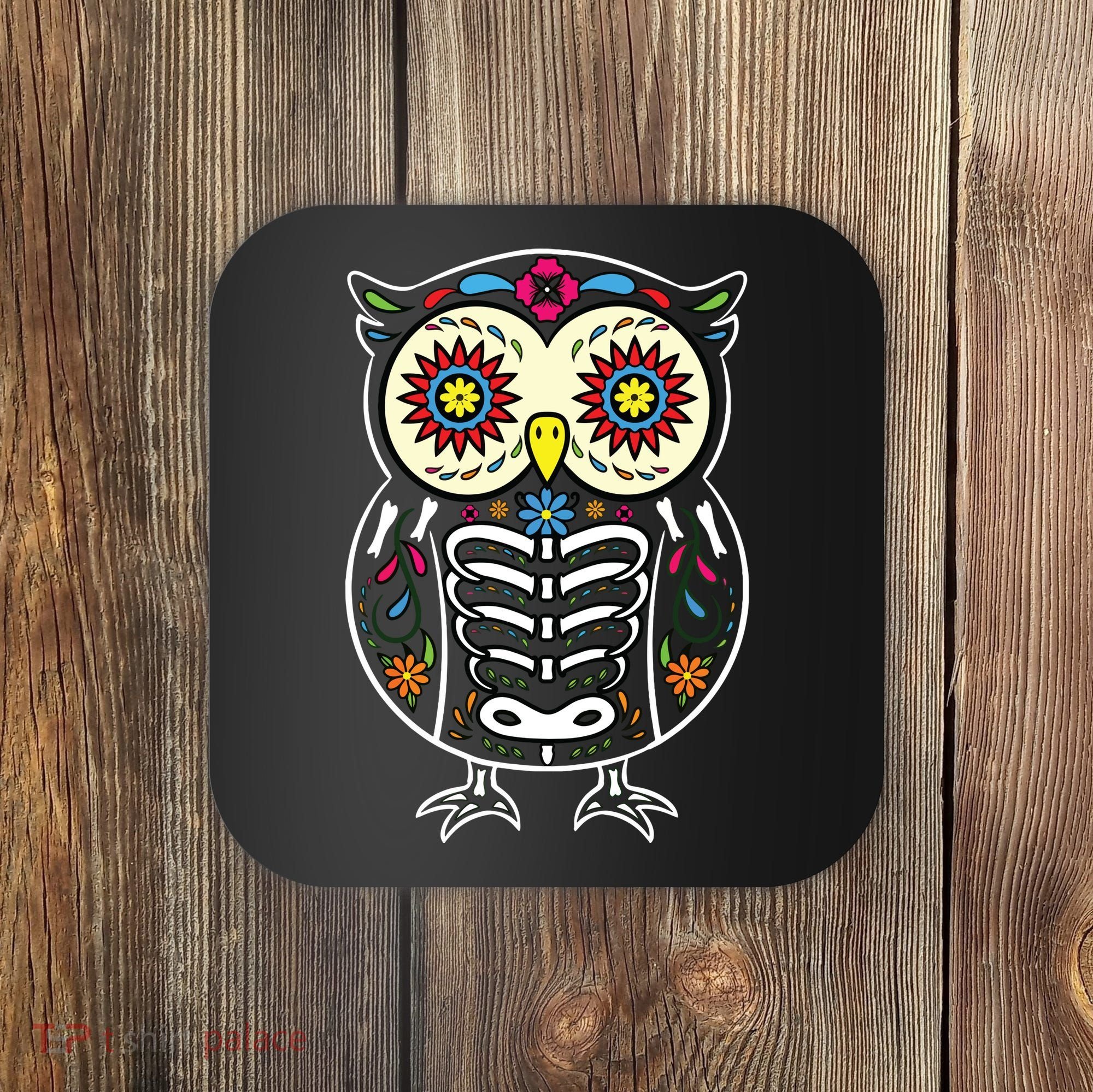 Sugar Skull Owl Dia De Los Muertos Halloween Coaster