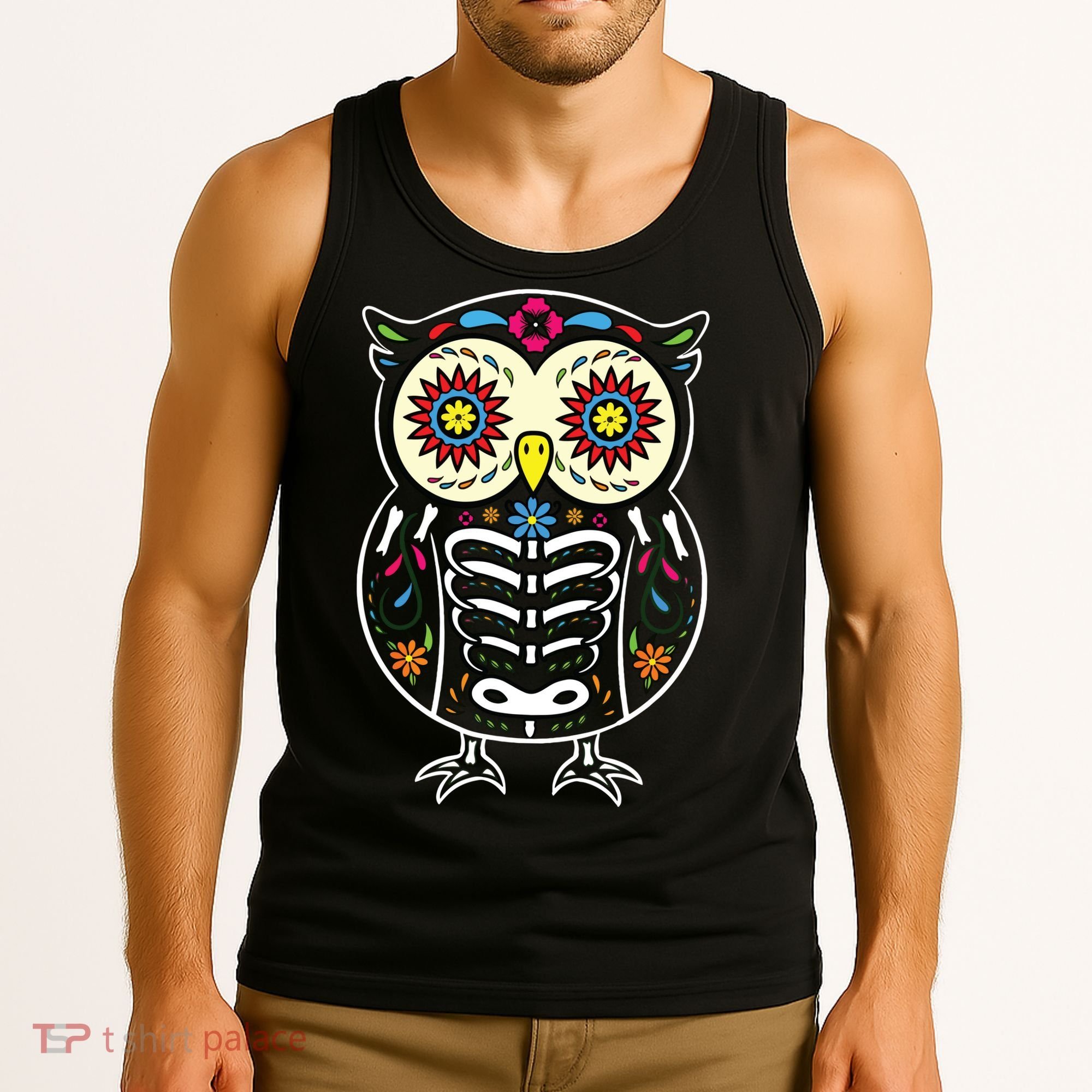 Sugar Skull Owl Dia De Los Muertos Halloween Tank Top