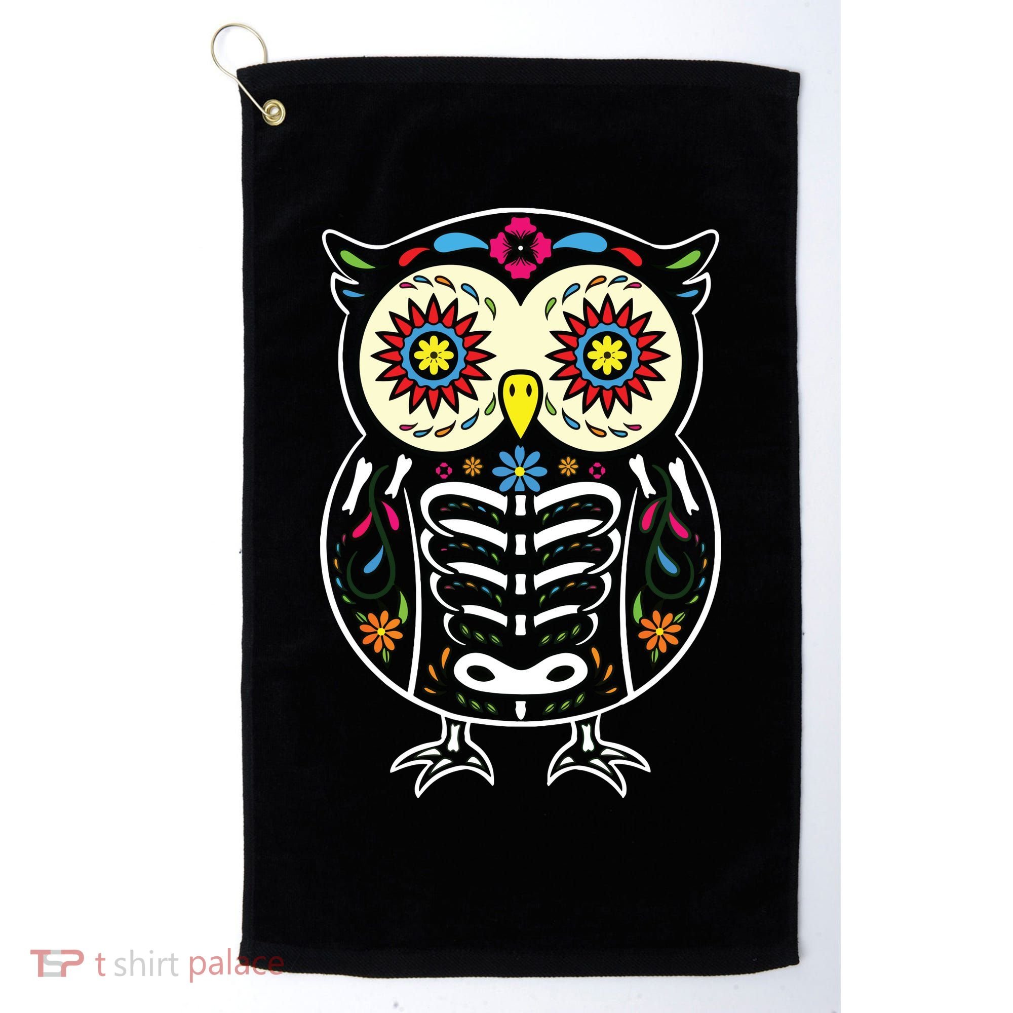 Sugar Skull Owl Dia De Los Muertos Halloween Golf Towel