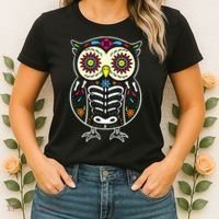Sugar Skull Owl Dia De Los Muertos Halloween Women's T-Shirt thumb 2