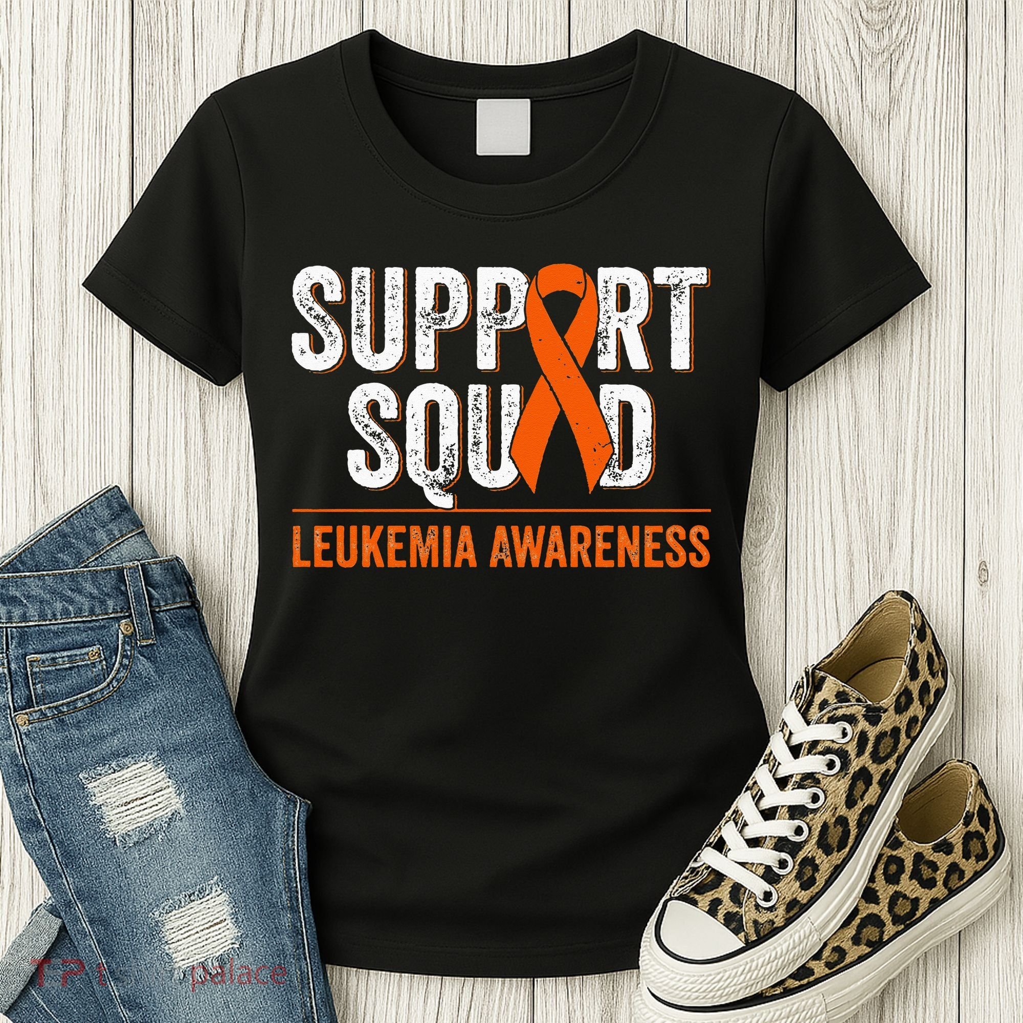 Support Squad Orange Ribbon Leukemia Blood Cancer Awareness Women's T-Shirt