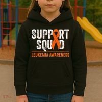 Support Squad Orange Ribbon Leukemia Blood Cancer Awareness Kids Hoodie thumb 3