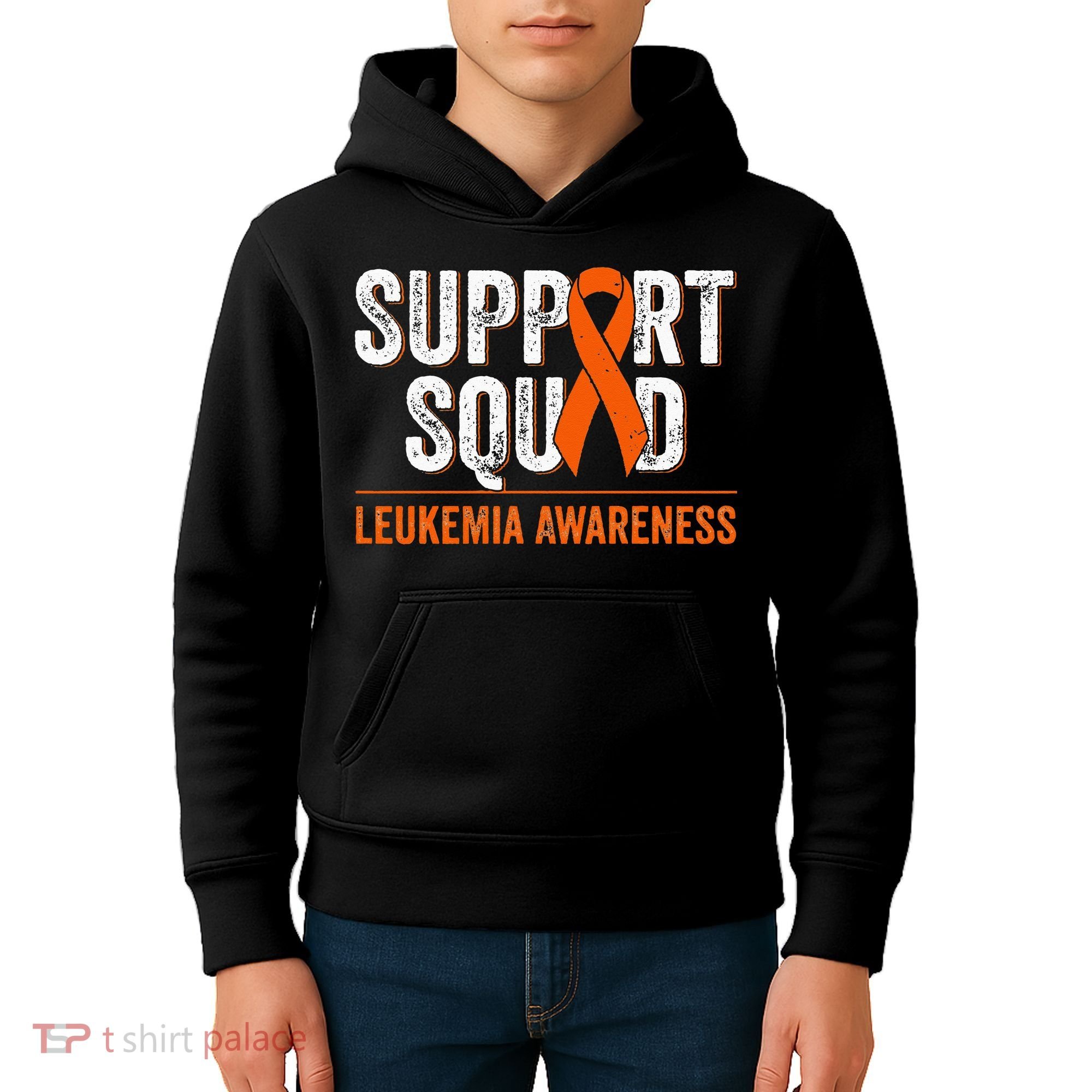 Support Squad Orange Ribbon Leukemia Blood Cancer Awareness Kids Hoodie