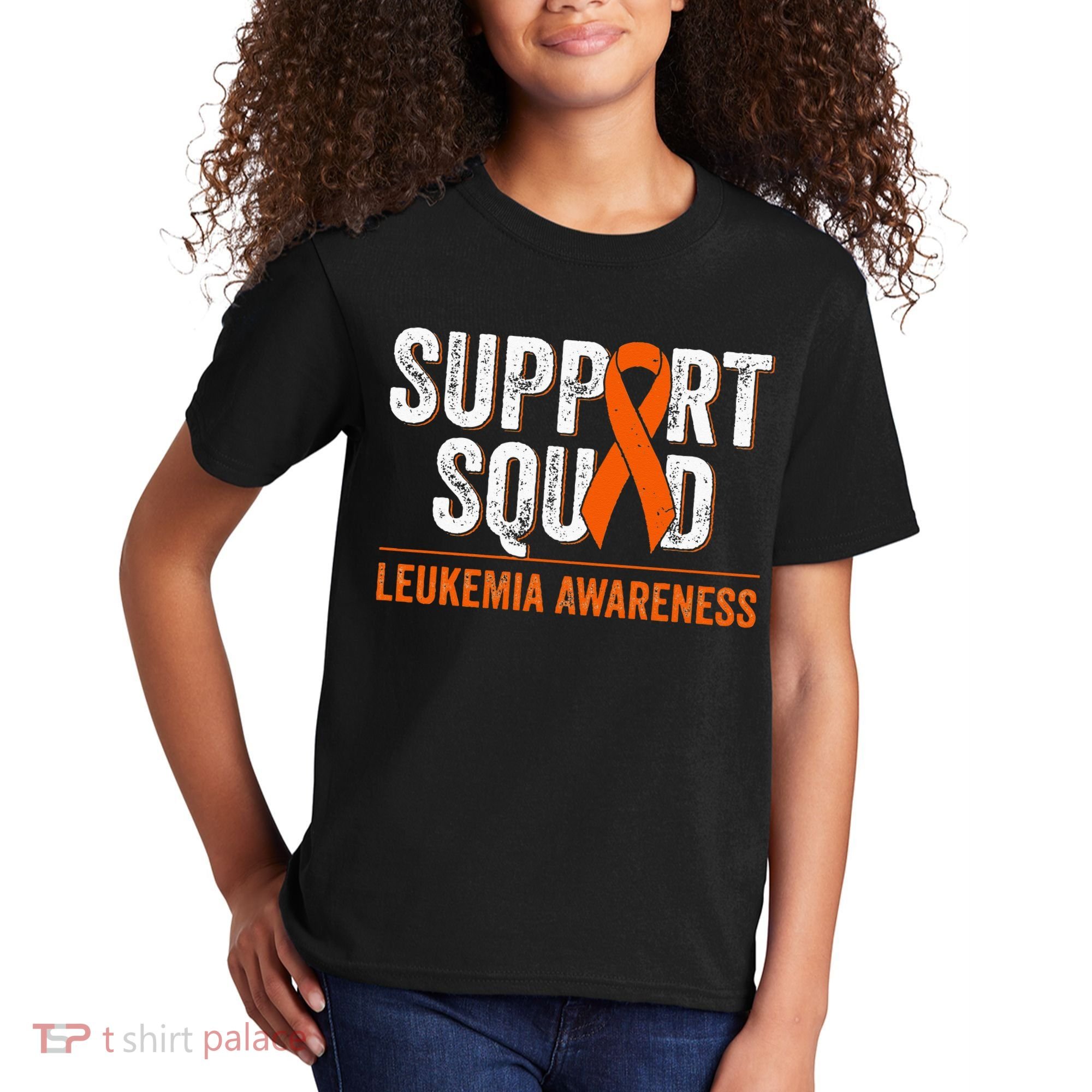 Support Squad Orange Ribbon Leukemia Blood Cancer Awareness Kids T-Shirt
